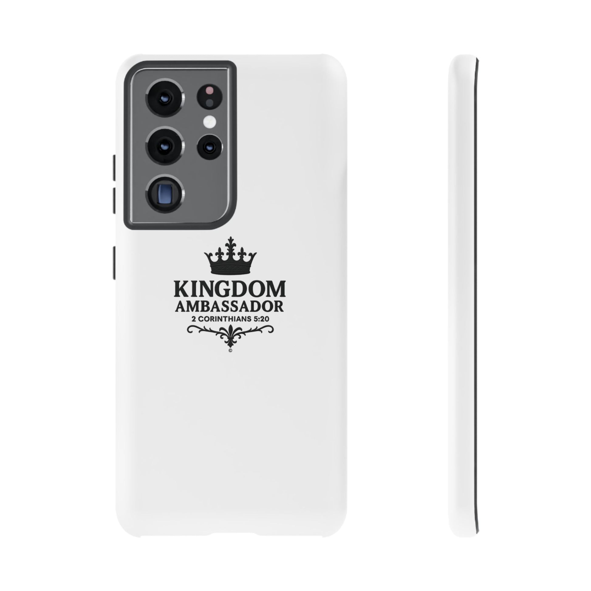 Kingdom Ambassador (Black Lettering) Rugged Phone Case, Inspirational Mobile Cover, Gift for Faith Lovers, Faith-Based Protector - Cross Apparel USA