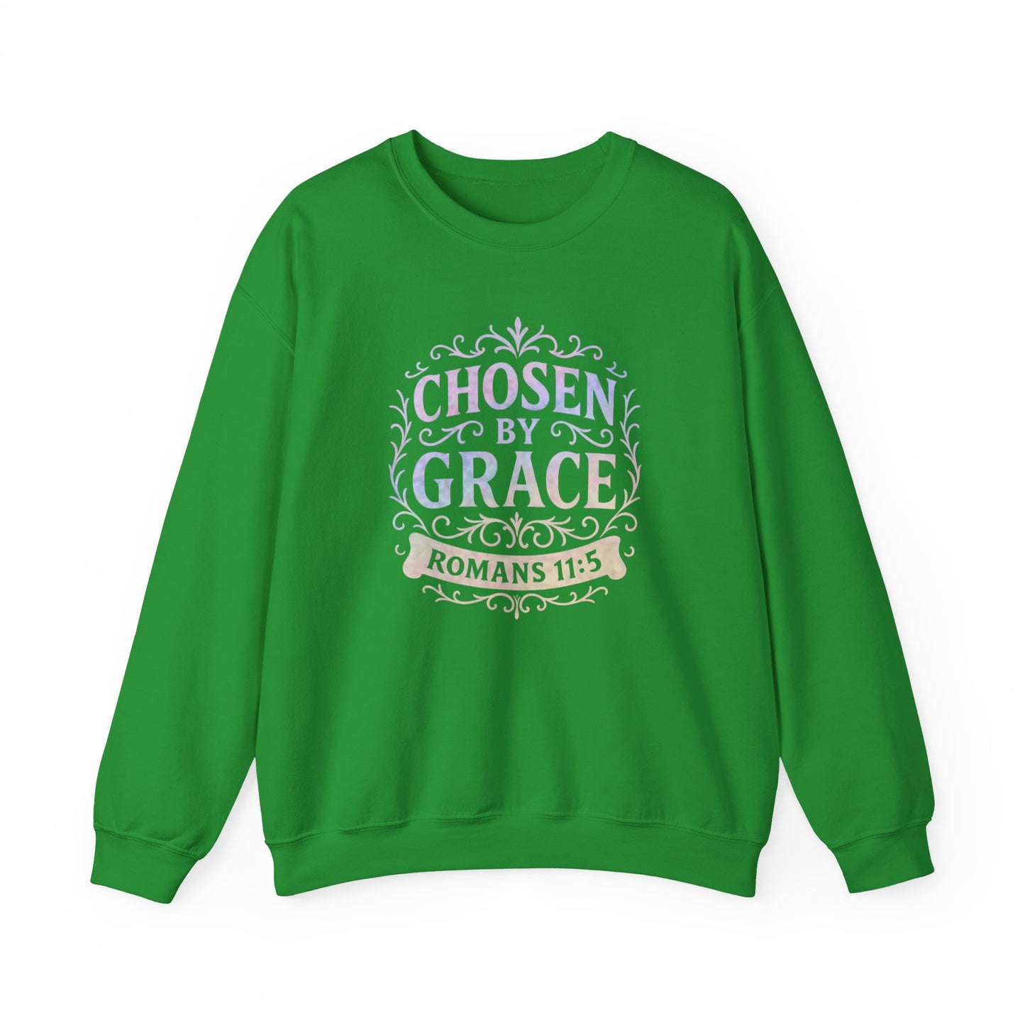 Chosen by Grace (Multi-color Limited Edition) Unisex Crewneck Sweatshirt - Inspirational Apparel, Faith-Based Fashion, Cozy Casual Wear, Bible Verse Sweatshirt