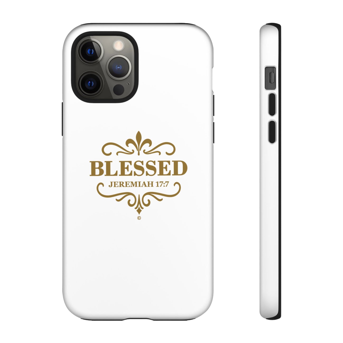 Blessed (Gold Lettering), Rugged Phone Case, Inspirational Mobile Cover, Gift for Faith Lovers, Faith-Based Protector - Cross Apparel USA