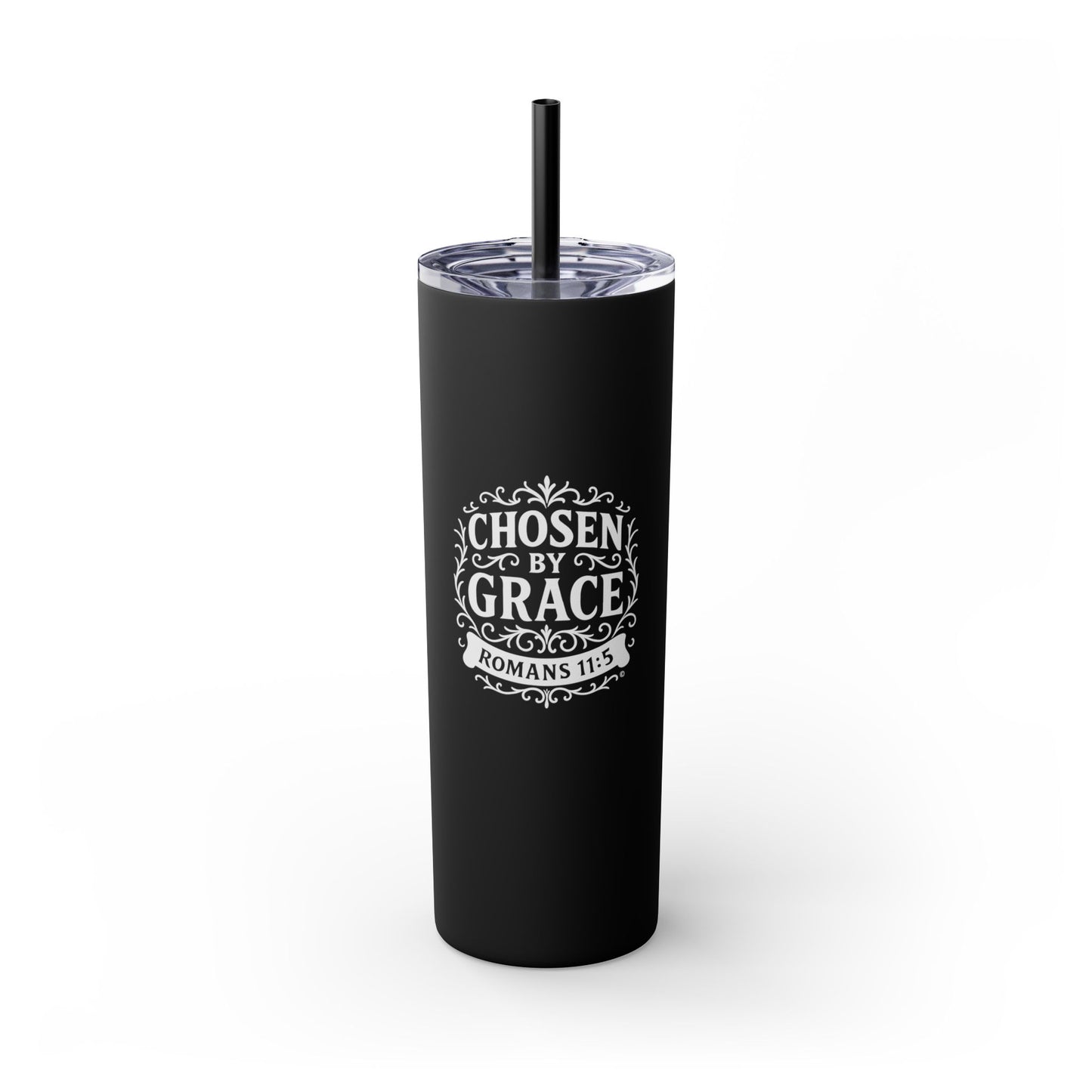 Chosen by Grace (White Lettering) 20oz Skinny Tumbler, Inspirational Travel Mug, Unique Gift for Faith Lovers, Bible Verse Drinkware, Motivational Water Bottle
