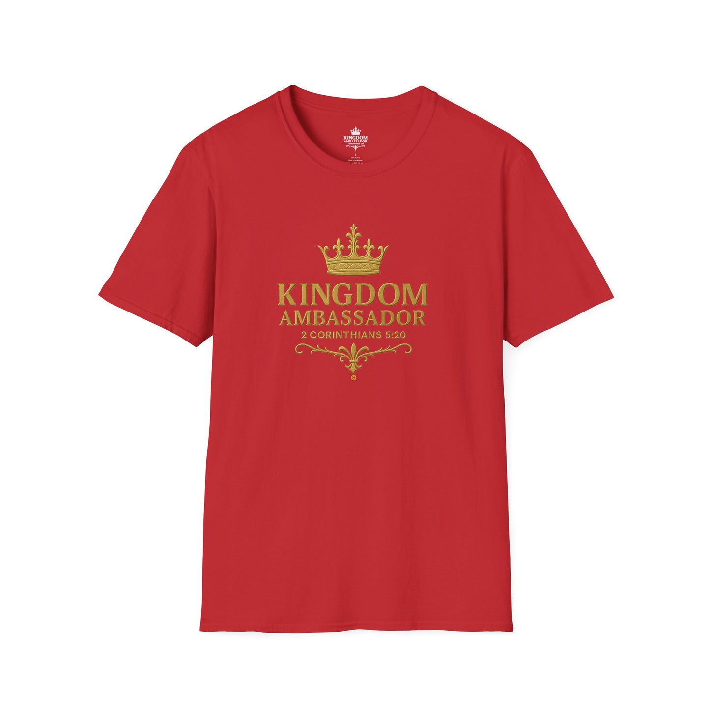 Kingdom Ambassador (Gold Lettering) T-Shirt | Unisex Softstyle Tee for Faith, Community Events, Gifts for Believers