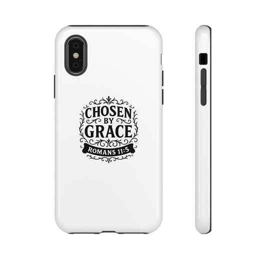Chosen by Grace (Black Lettering), Rugged Phone Case, Inspirational Mobile Cover, Gift for Faith Lovers, Faith-Based Protector