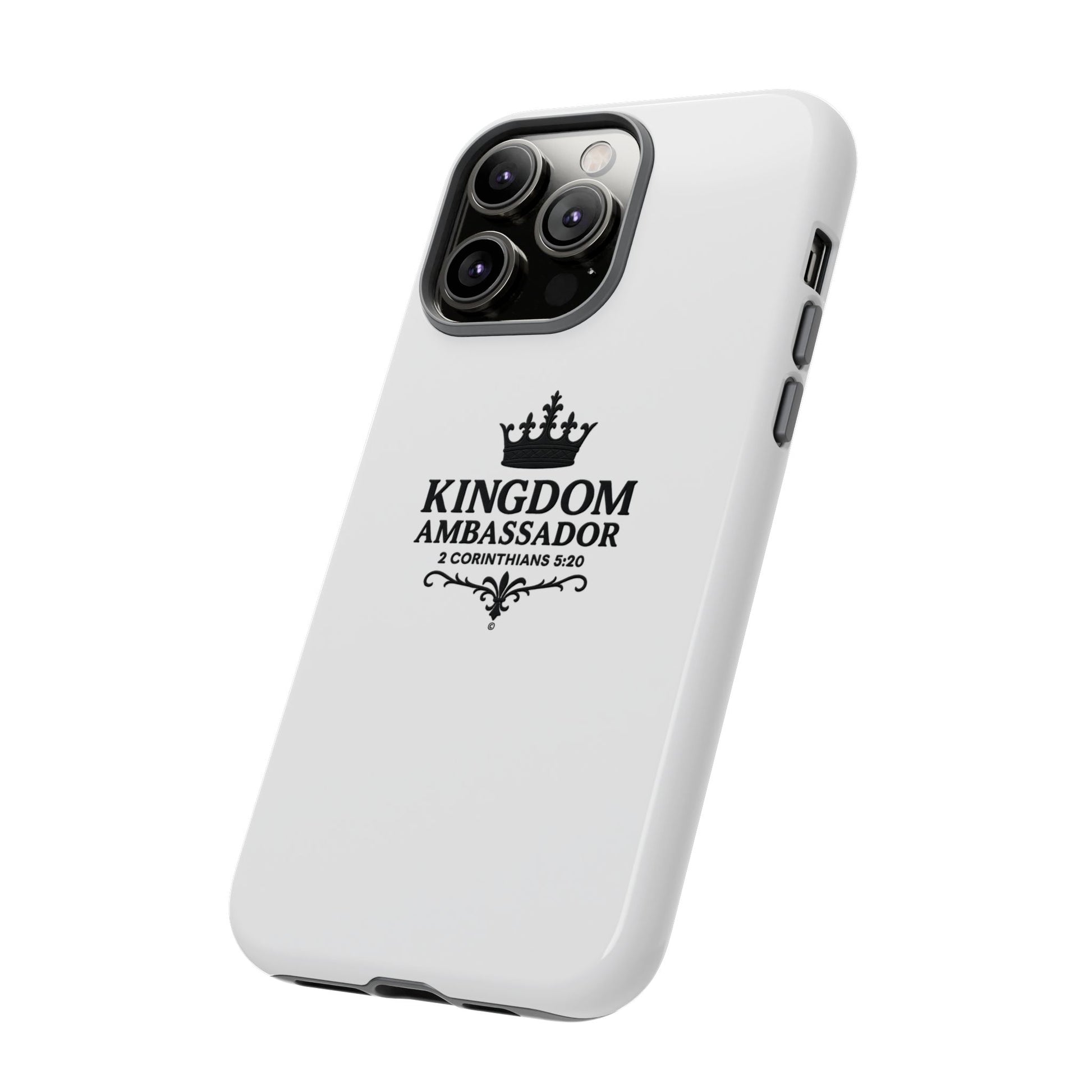 Kingdom Ambassador (Black Lettering) Rugged Phone Case, Inspirational Mobile Cover, Gift for Faith Lovers, Faith-Based Protector - Cross Apparel USA