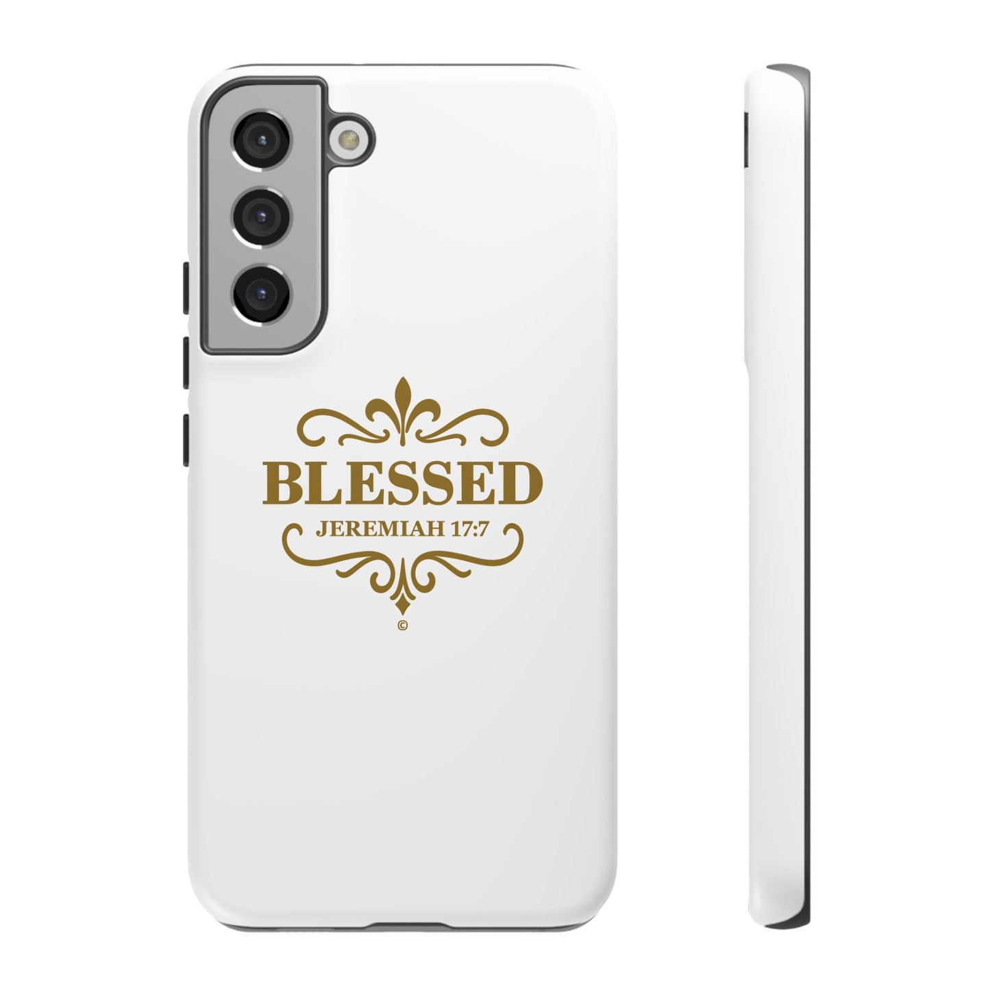 Blessed (Gold Lettering), Rugged Phone Case, Inspirational Mobile Cover, Gift for Faith Lovers, Faith-Based Protector - Cross Apparel USA