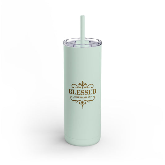 Blessed (Gold Lettering) 20oz Skinny Tumbler, Inspirational Travel Mug, Unique Gift for Faith Lovers, Bible Verse Drinkware, Motivational Water Bottle - Cross Apparel USA