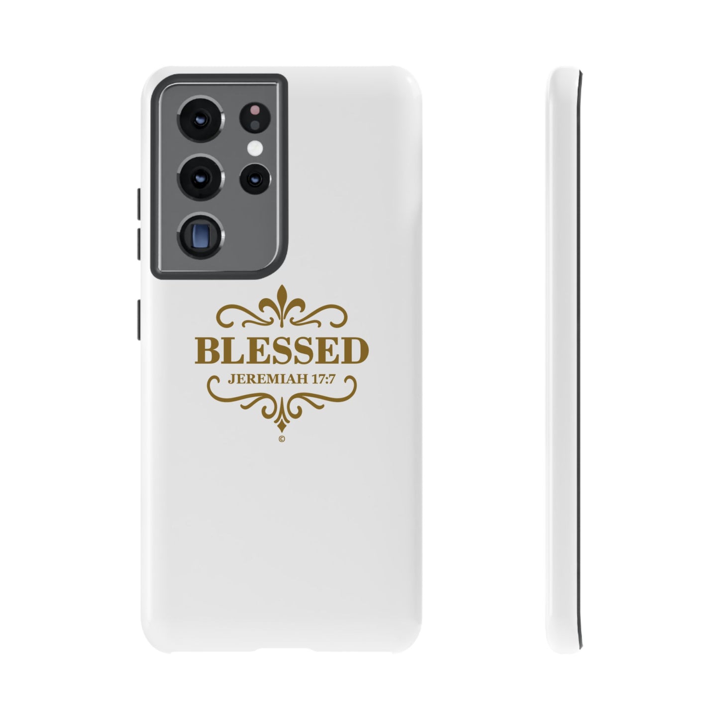 Blessed (Gold Lettering), Rugged Phone Case, Inspirational Mobile Cover, Gift for Faith Lovers, Faith-Based Protector - Cross Apparel USA