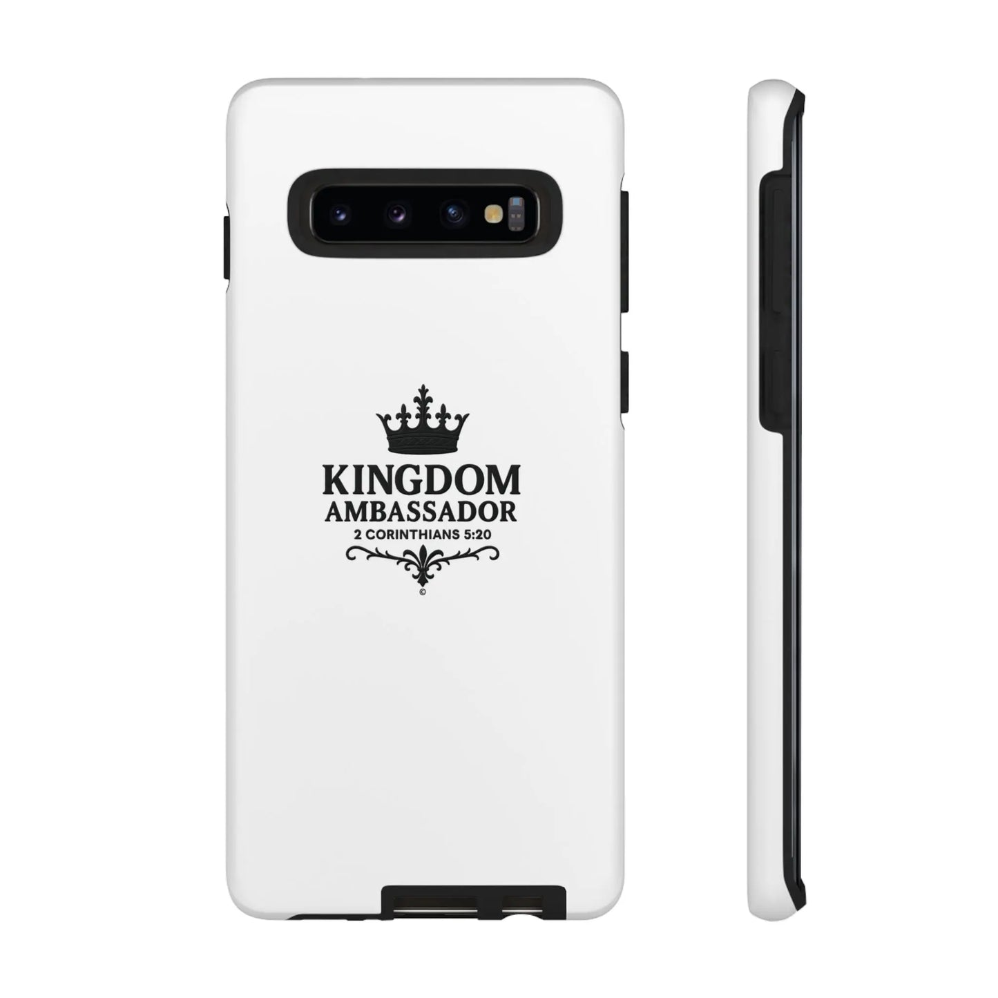 Kingdom Ambassador (Black Lettering) Rugged Phone Case, Inspirational Mobile Cover, Gift for Faith Lovers, Faith-Based Protector - Cross Apparel USA