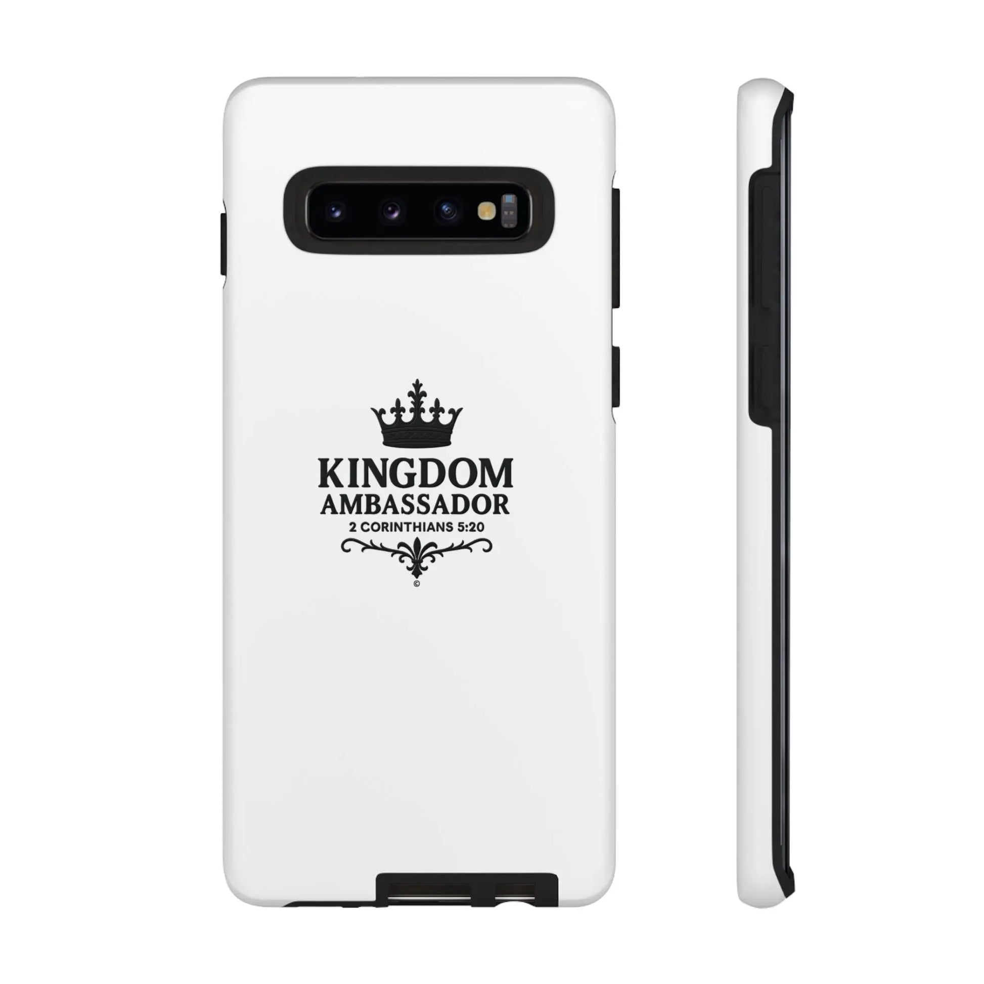 Kingdom Ambassador (Black Lettering) Rugged Phone Case, Inspirational Mobile Cover, Gift for Faith Lovers, Faith-Based Protector - Cross Apparel USA