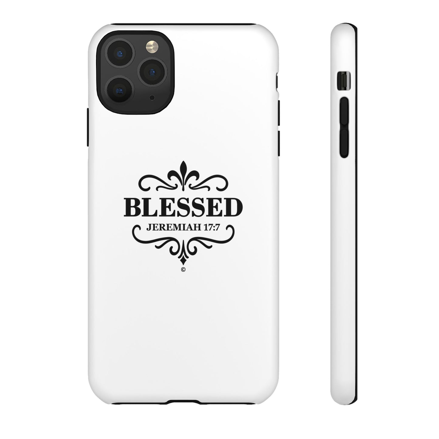 Blessed (Black Lettering), Rugged Phone Case, Inspirational Mobile Cover, Gift for Faith Lovers, Faith-Based Protector - Cross Apparel USA
