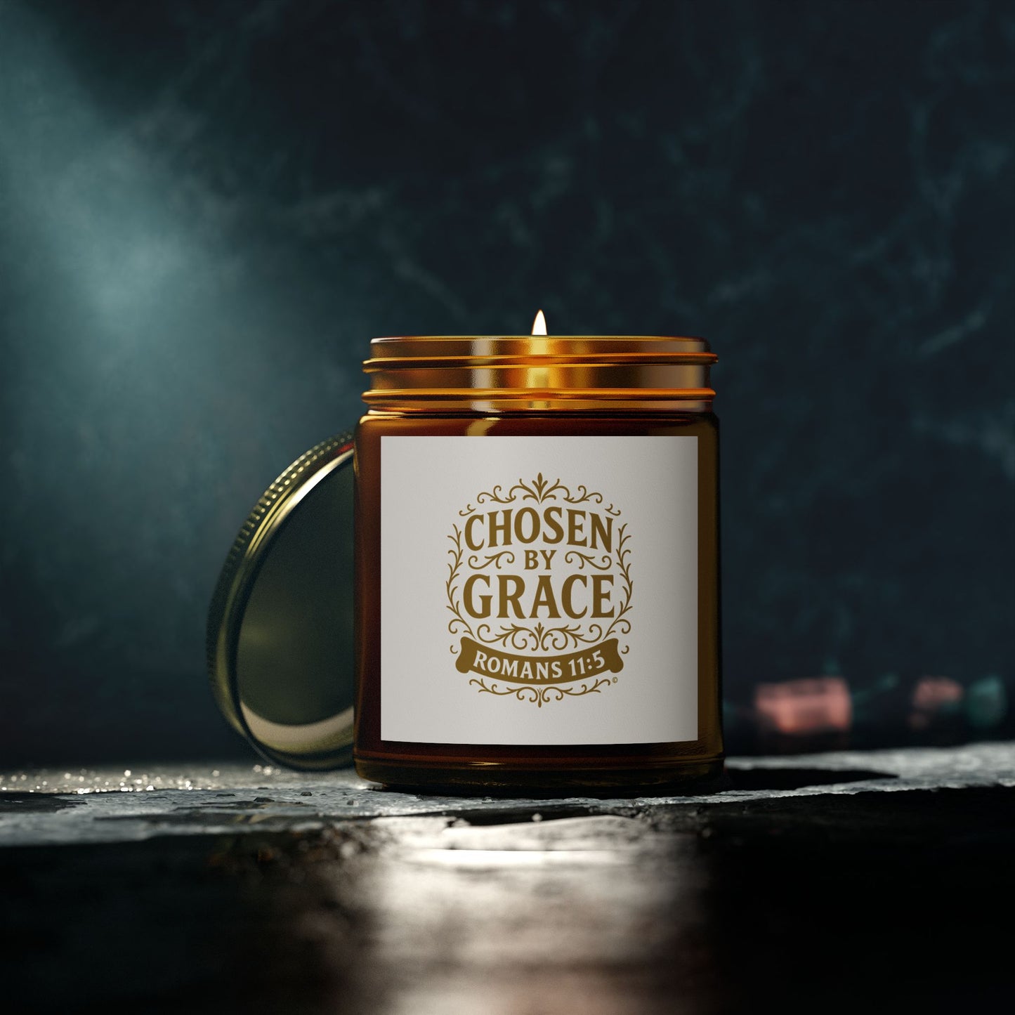 Chosen by Grace (Gold Lettering) Scented Candle - Coconut Apricot Wax, Inspirational Home Decor, Relaxation, Gifts for Believers