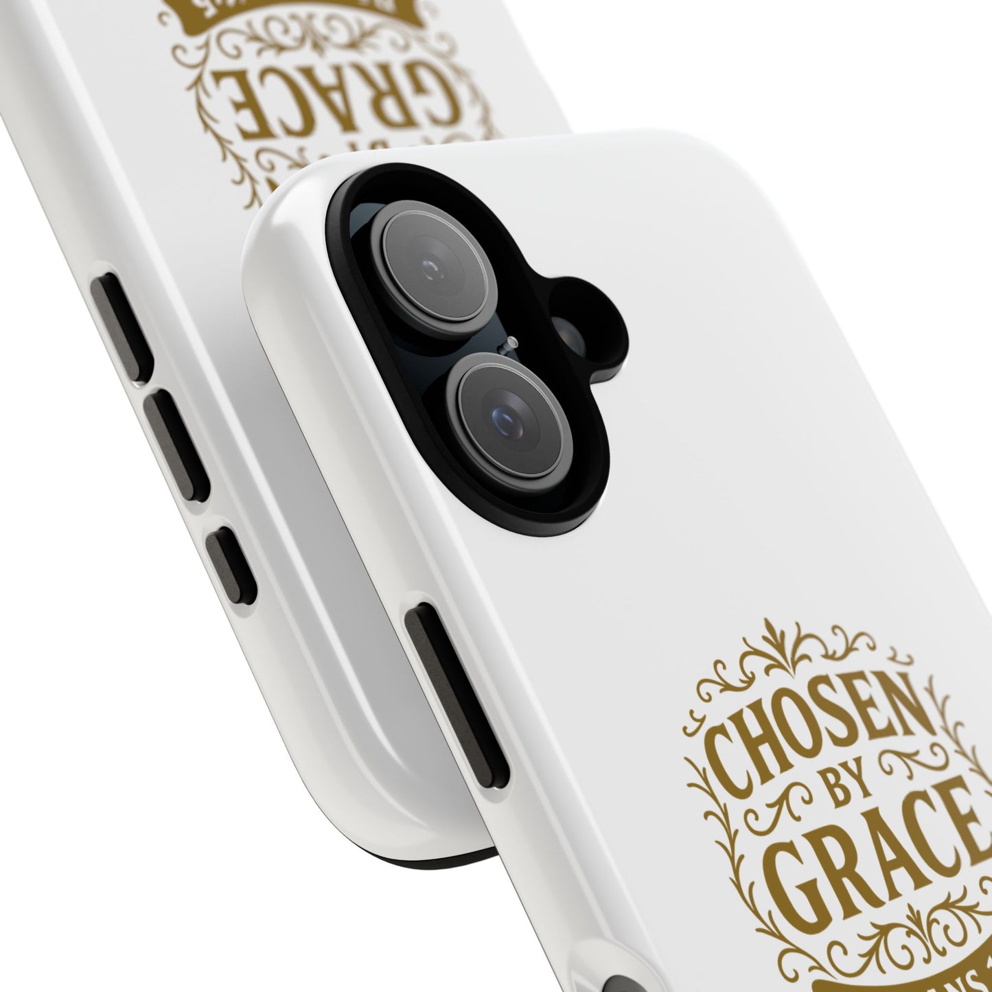 Chosen by Grace (Gold Lettering), Rugged Phone Case, Inspirational Mobile Cover, Gift for Faith Lovers, Faith-Based Protector - Cross Apparel USA