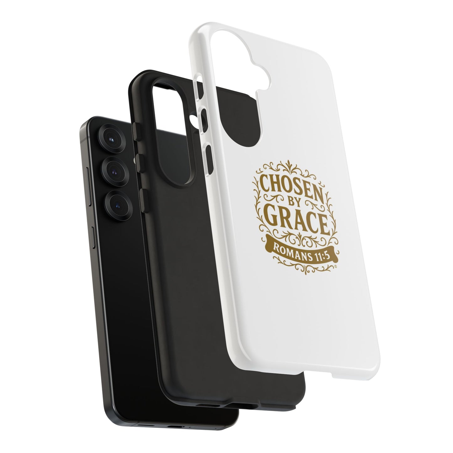 Chosen by Grace (Gold Lettering), Rugged Phone Case, Inspirational Mobile Cover, Gift for Faith Lovers, Faith-Based Protector - Cross Apparel USA