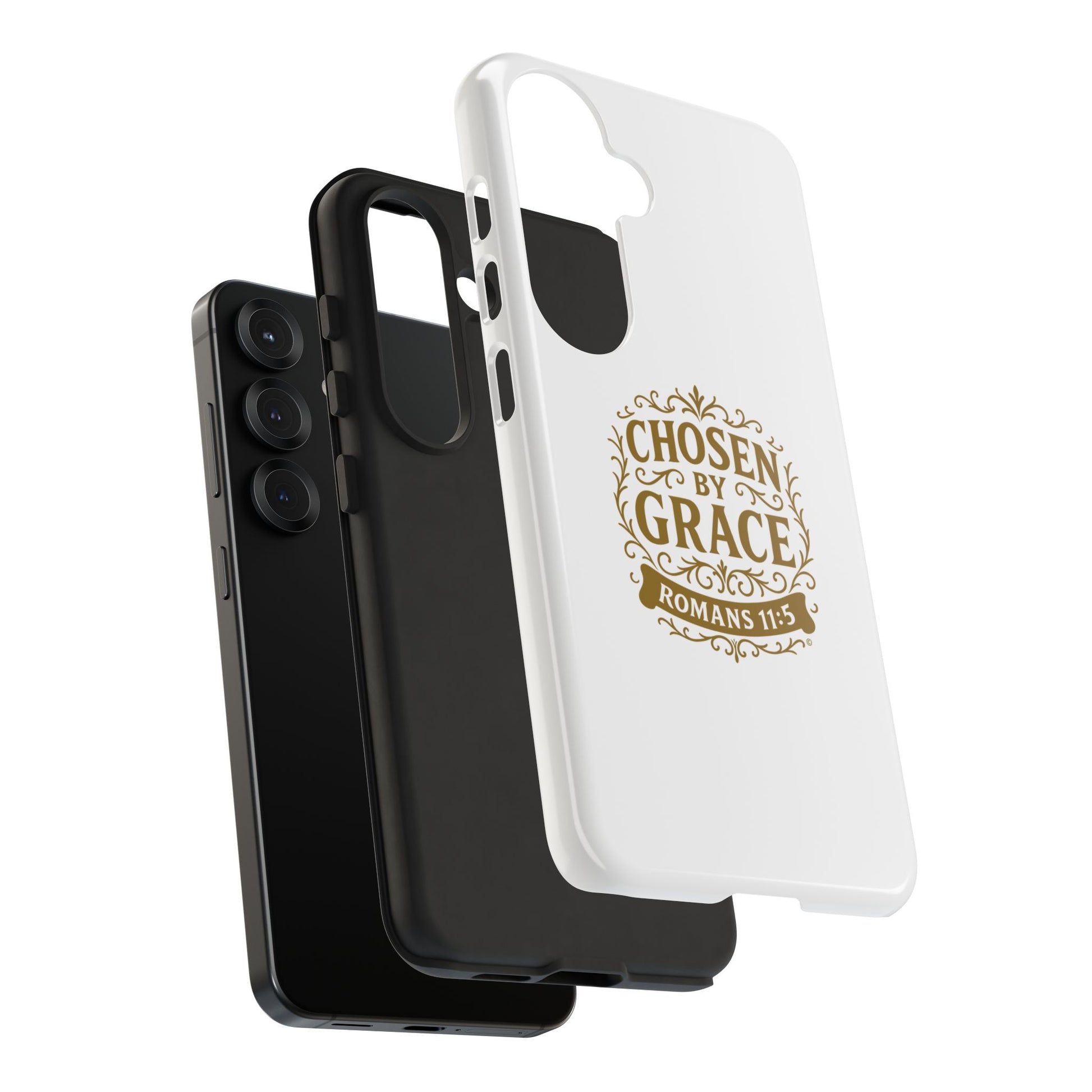 Chosen by Grace (Gold Lettering), Rugged Phone Case, Inspirational Mobile Cover, Gift for Faith Lovers, Faith-Based Protector - Cross Apparel USA