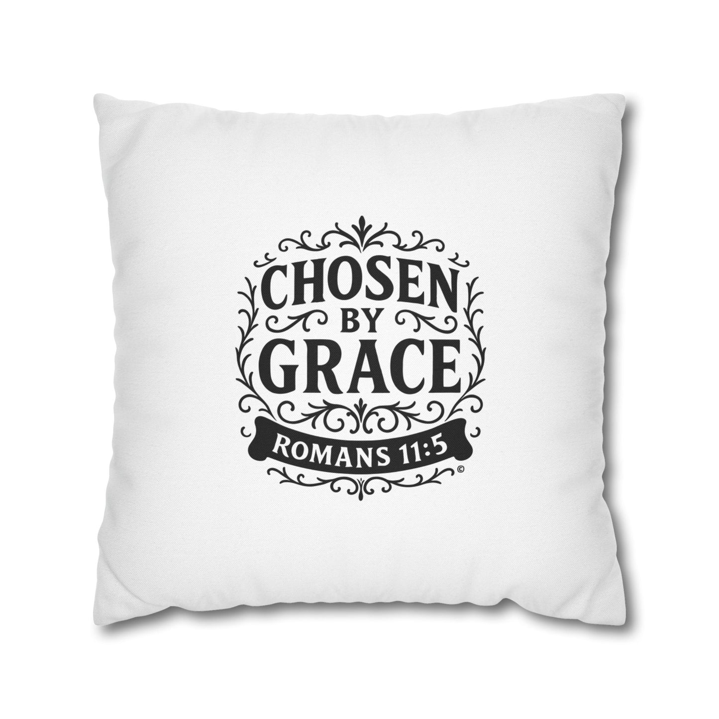 Chosen by Grace (Black Lettering) Square Pillow Cover | Inspirational Home Decor | Gifts for Faith (Pillow not included)