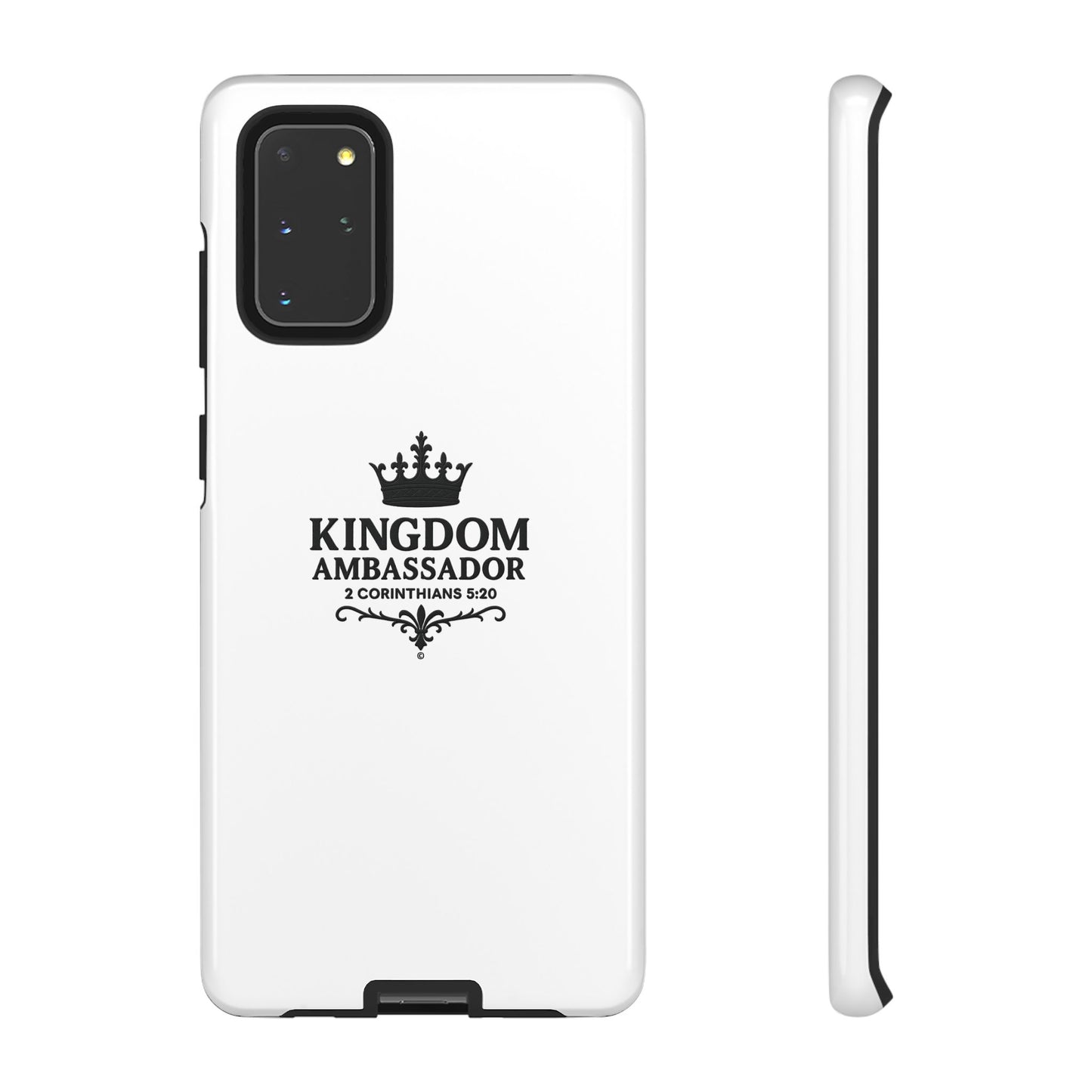 Kingdom Ambassador (Black Lettering) Rugged Phone Case, Inspirational Mobile Cover, Gift for Faith Lovers, Faith-Based Protector - Cross Apparel USA