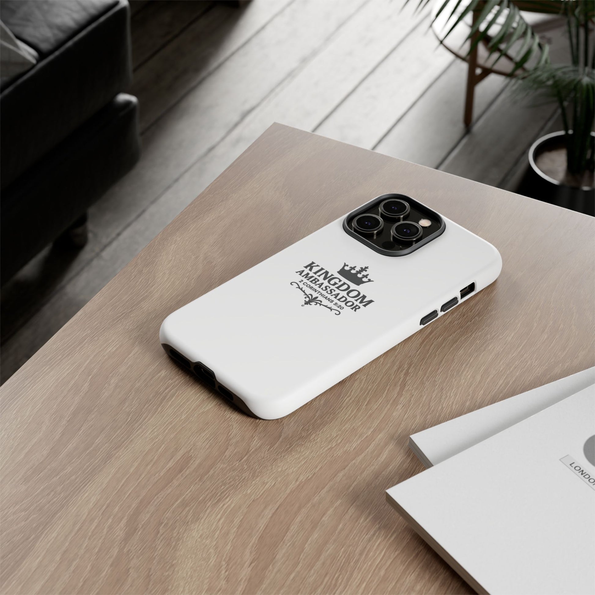 Kingdom Ambassador (Black Lettering) Rugged Phone Case, Inspirational Mobile Cover, Gift for Faith Lovers, Faith-Based Protector - Cross Apparel USA