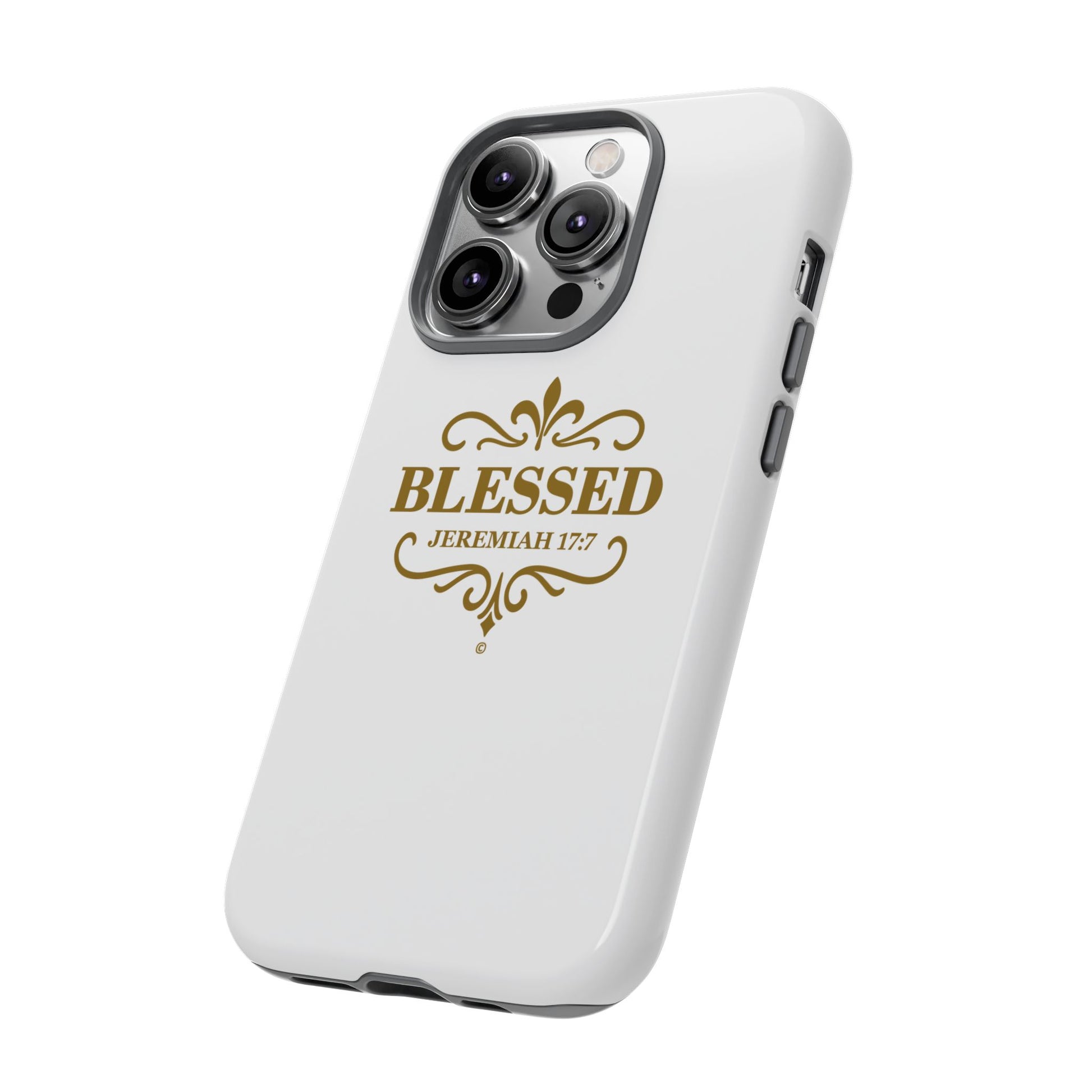 Blessed (Gold Lettering), Rugged Phone Case, Inspirational Mobile Cover, Gift for Faith Lovers, Faith-Based Protector - Cross Apparel USA