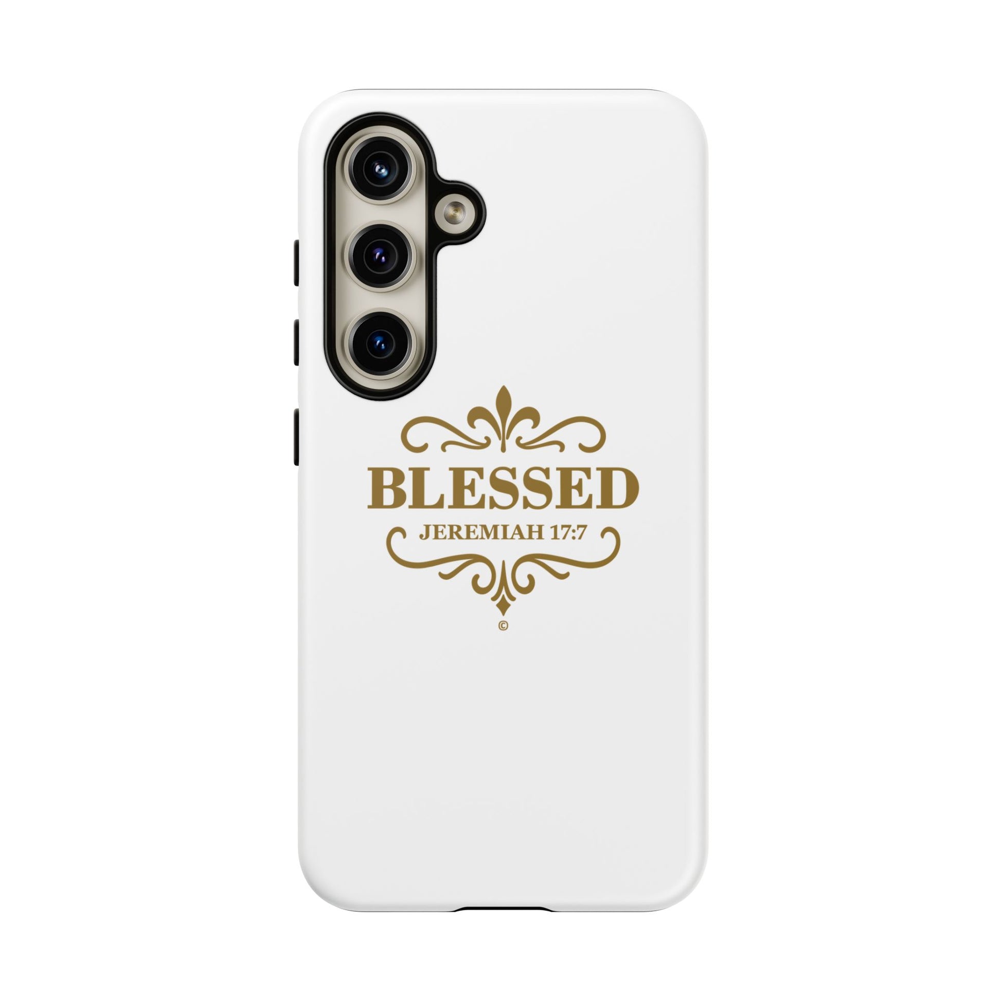 Blessed (Gold Lettering), Rugged Phone Case, Inspirational Mobile Cover, Gift for Faith Lovers, Faith-Based Protector - Cross Apparel USA