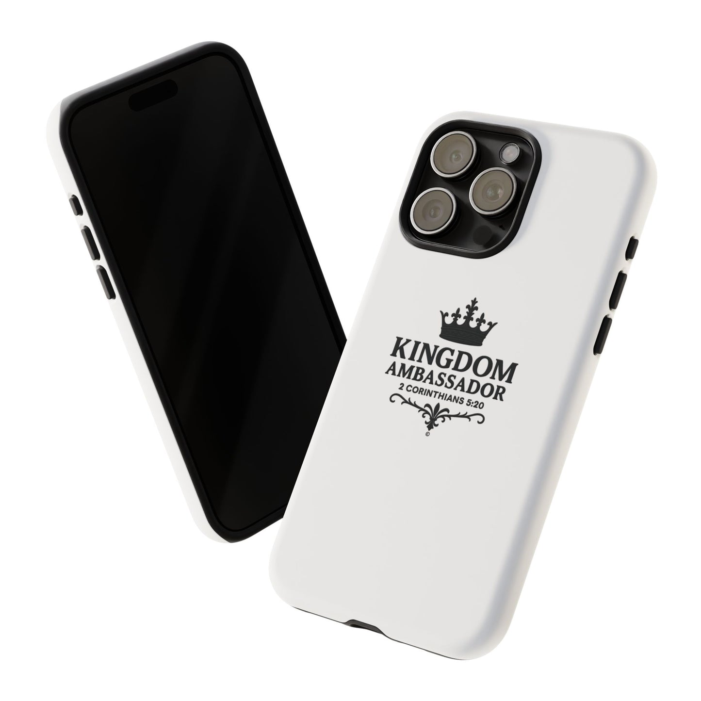 Kingdom Ambassador (Black Lettering) Rugged Phone Case, Inspirational Mobile Cover, Gift for Faith Lovers, Faith-Based Protector - Cross Apparel USA