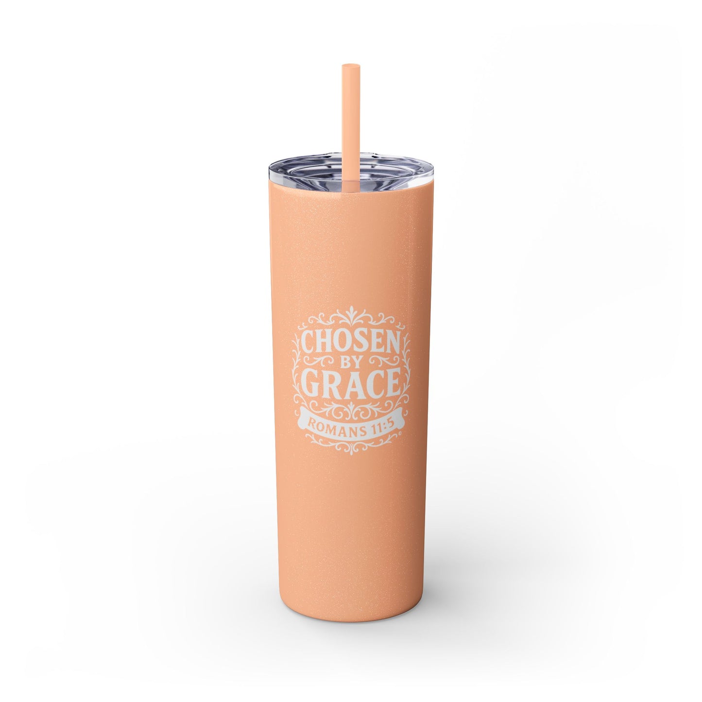 Chosen by Grace (White Lettering) 20oz Skinny Tumbler, Inspirational Travel Mug, Unique Gift for Faith Lovers, Bible Verse Drinkware, Motivational Water Bottle