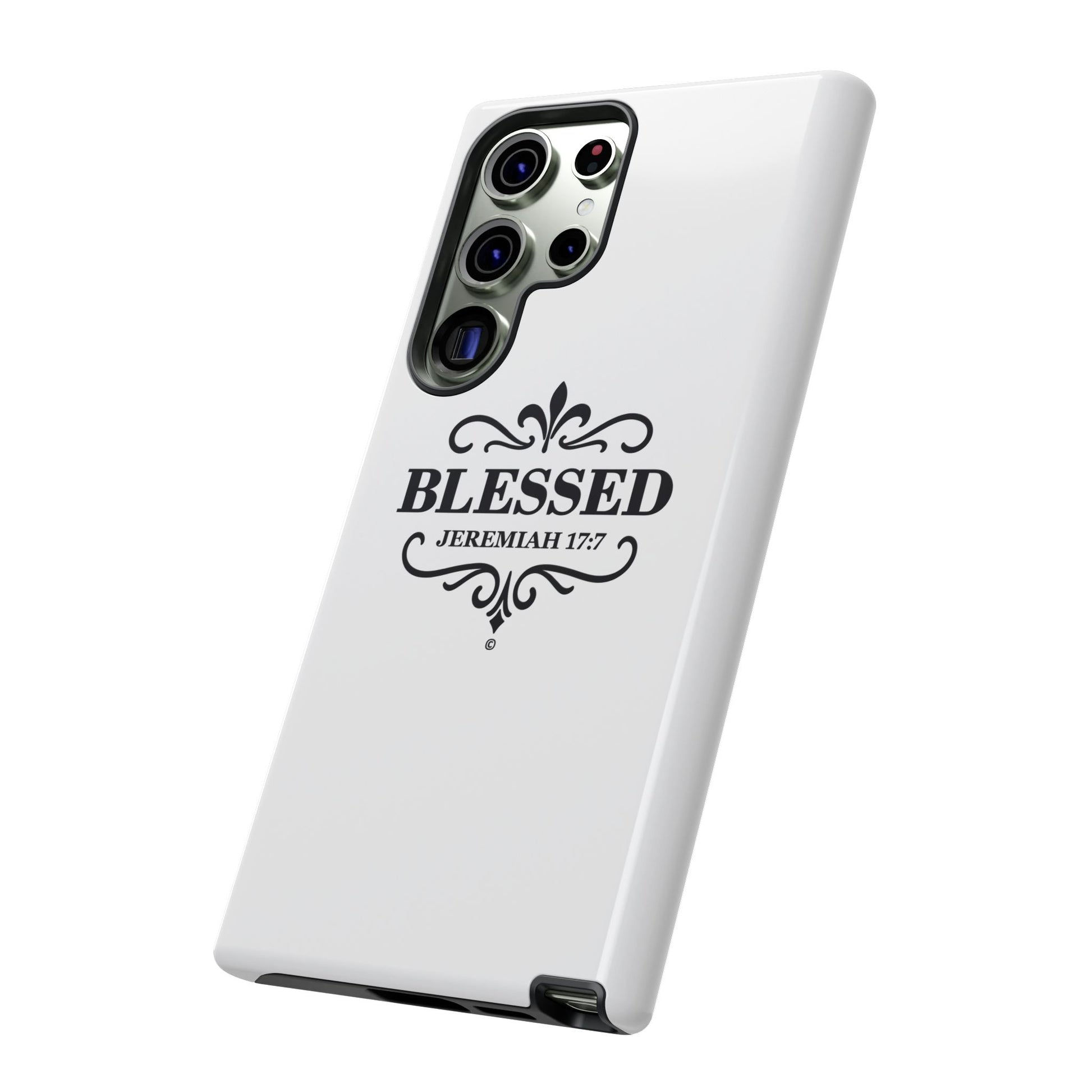 Blessed (Black Lettering), Rugged Phone Case, Inspirational Mobile Cover, Gift for Faith Lovers, Faith-Based Protector - Cross Apparel USA