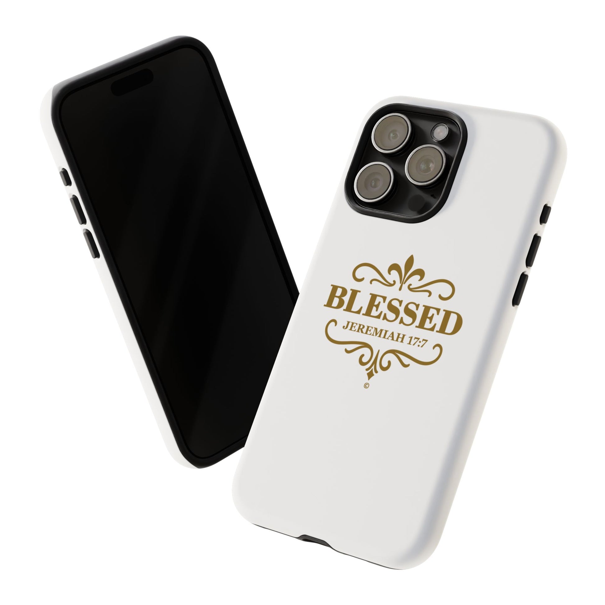 Blessed (Gold Lettering), Rugged Phone Case, Inspirational Mobile Cover, Gift for Faith Lovers, Faith-Based Protector - Cross Apparel USA