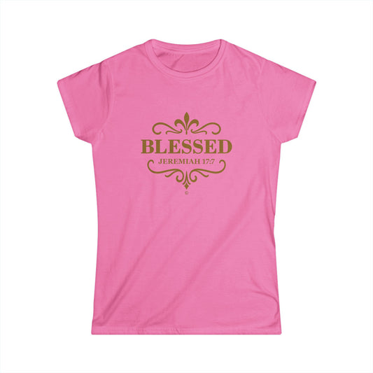 Blessed (Gold Lettering) Women's Softstyle Tee - Cross Apparel USA