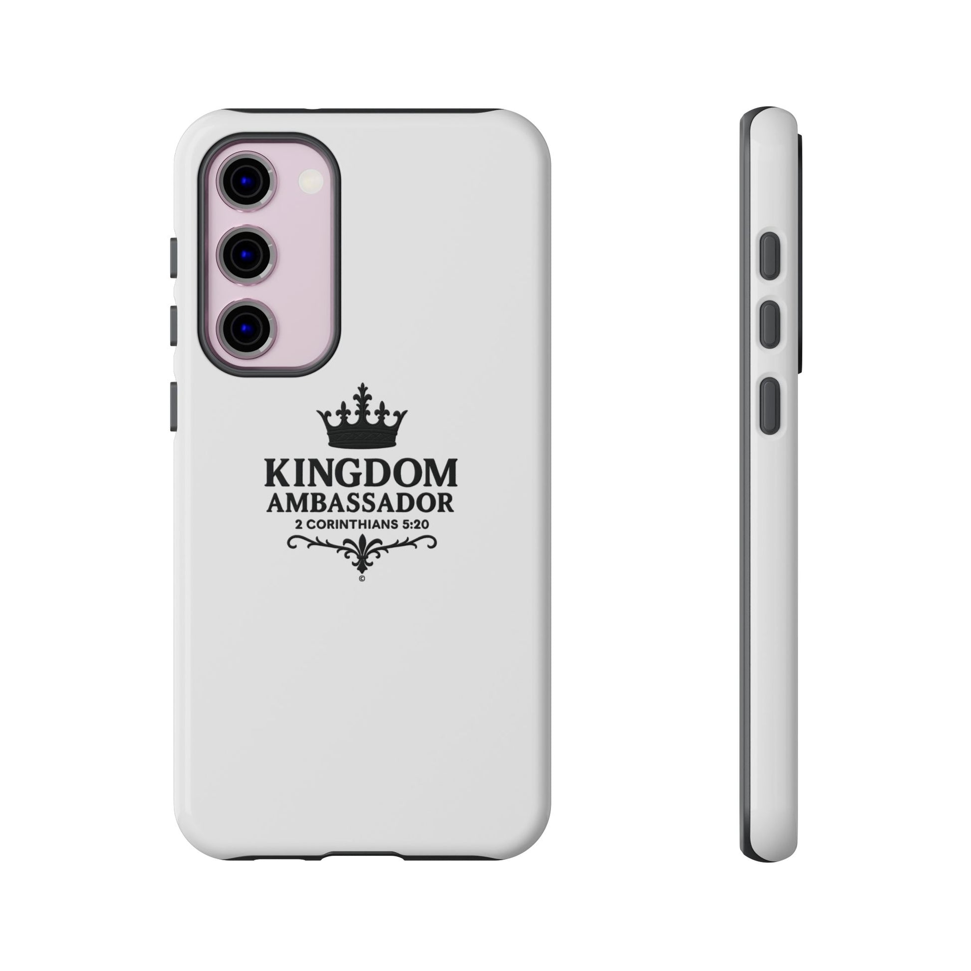 Kingdom Ambassador (Black Lettering) Rugged Phone Case, Inspirational Mobile Cover, Gift for Faith Lovers, Faith-Based Protector - Cross Apparel USA