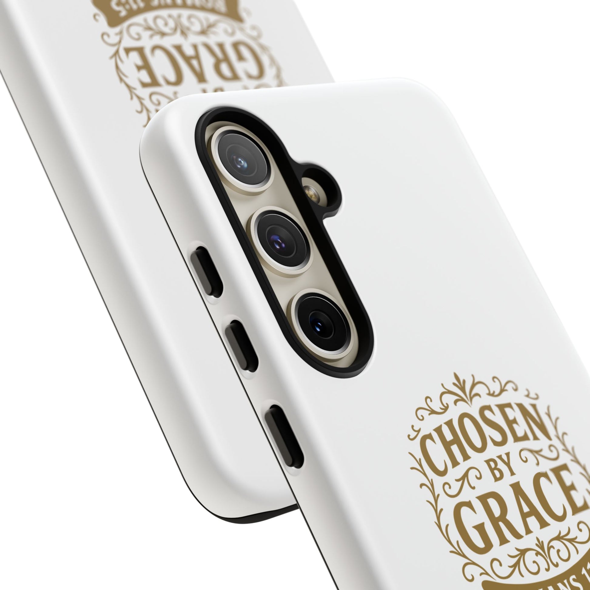 Chosen by Grace (Gold Lettering), Rugged Phone Case, Inspirational Mobile Cover, Gift for Faith Lovers, Faith-Based Protector - Cross Apparel USA