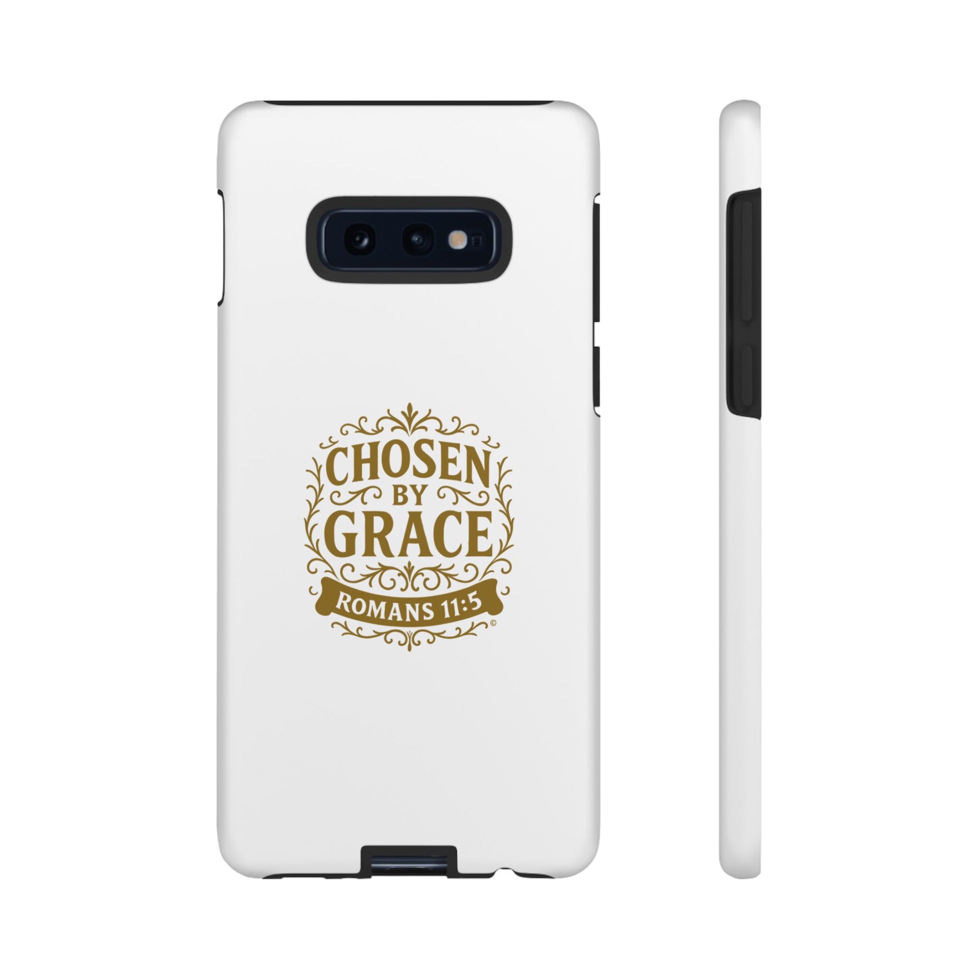 Chosen by Grace (Gold Lettering), Rugged Phone Case, Inspirational Mobile Cover, Gift for Faith Lovers, Faith-Based Protector - Cross Apparel USA