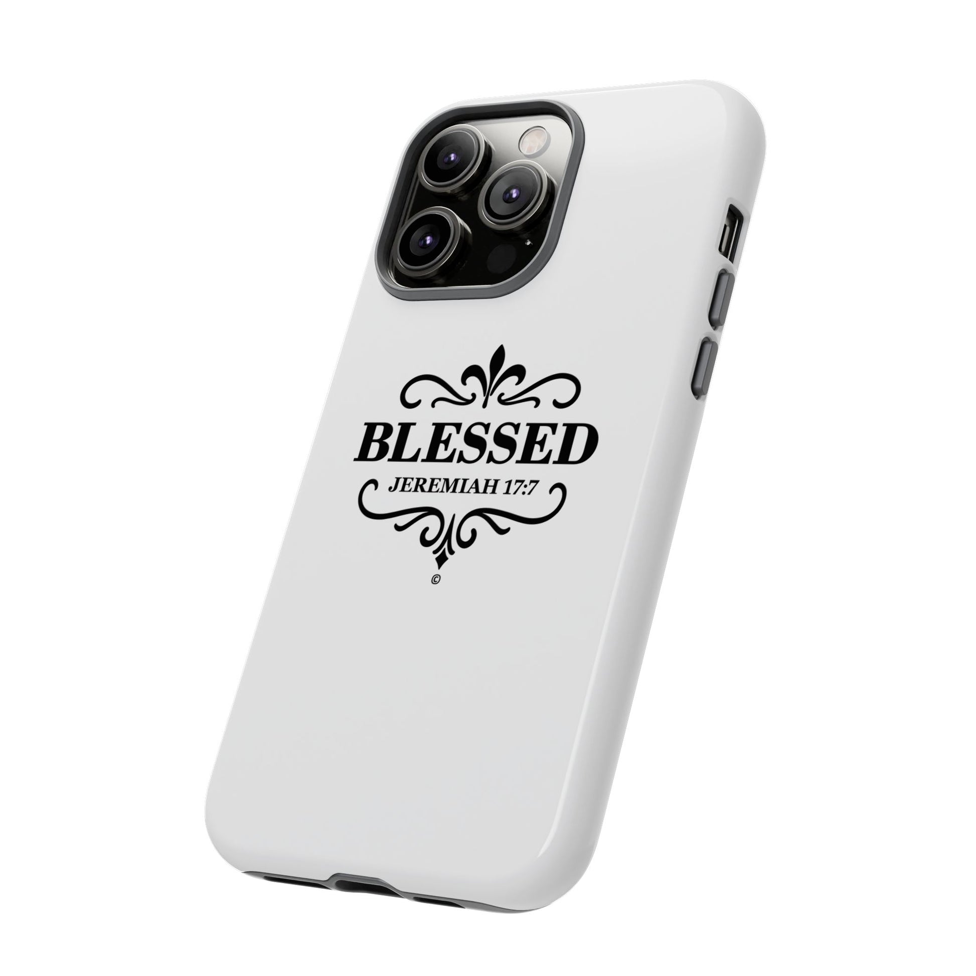 Blessed (Black Lettering), Rugged Phone Case, Inspirational Mobile Cover, Gift for Faith Lovers, Faith-Based Protector - Cross Apparel USA