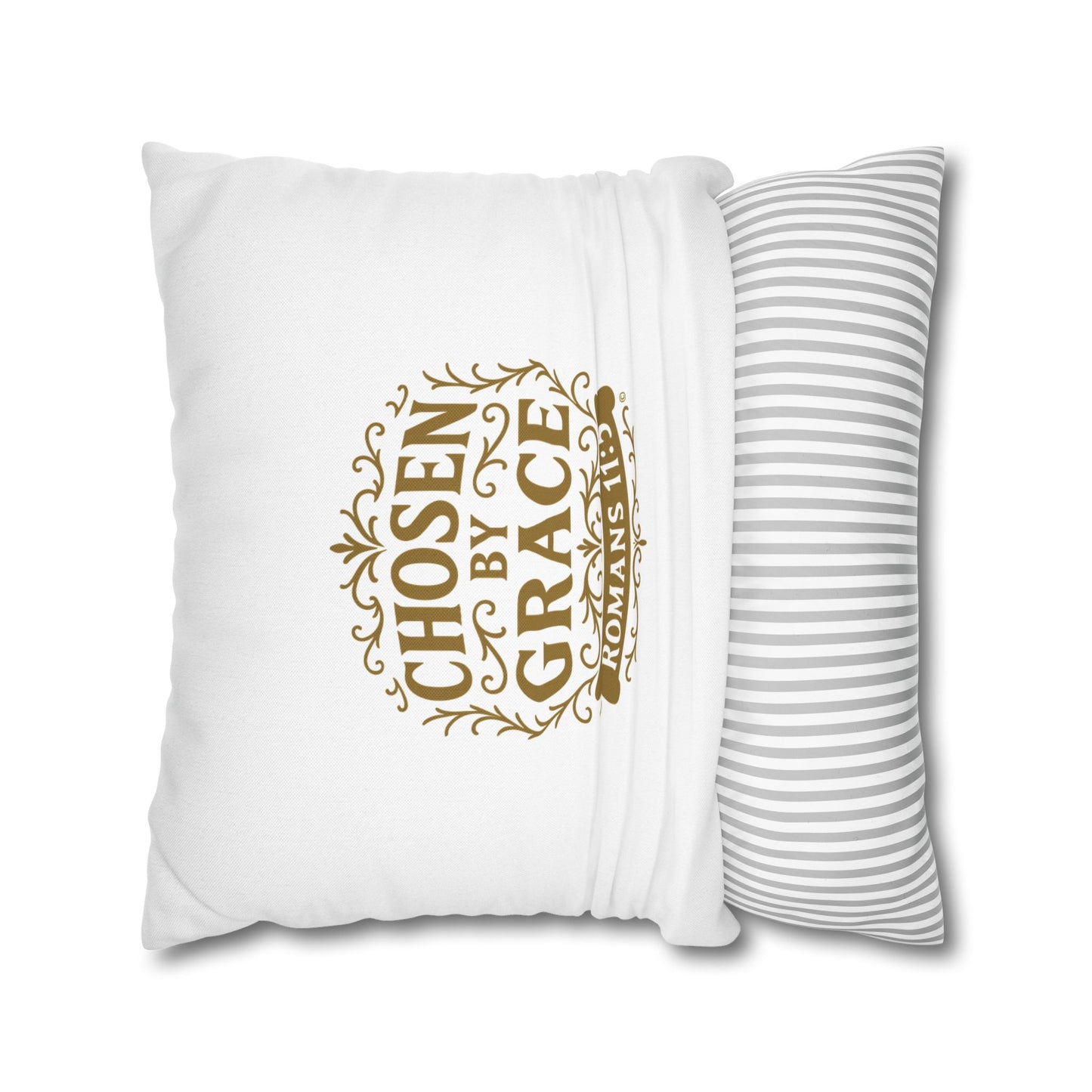 Chosen by Grace (Gold Lettering) Square Pillow Cover | Inspirational Home Decor | Gifts for Faith (Pillow not included)