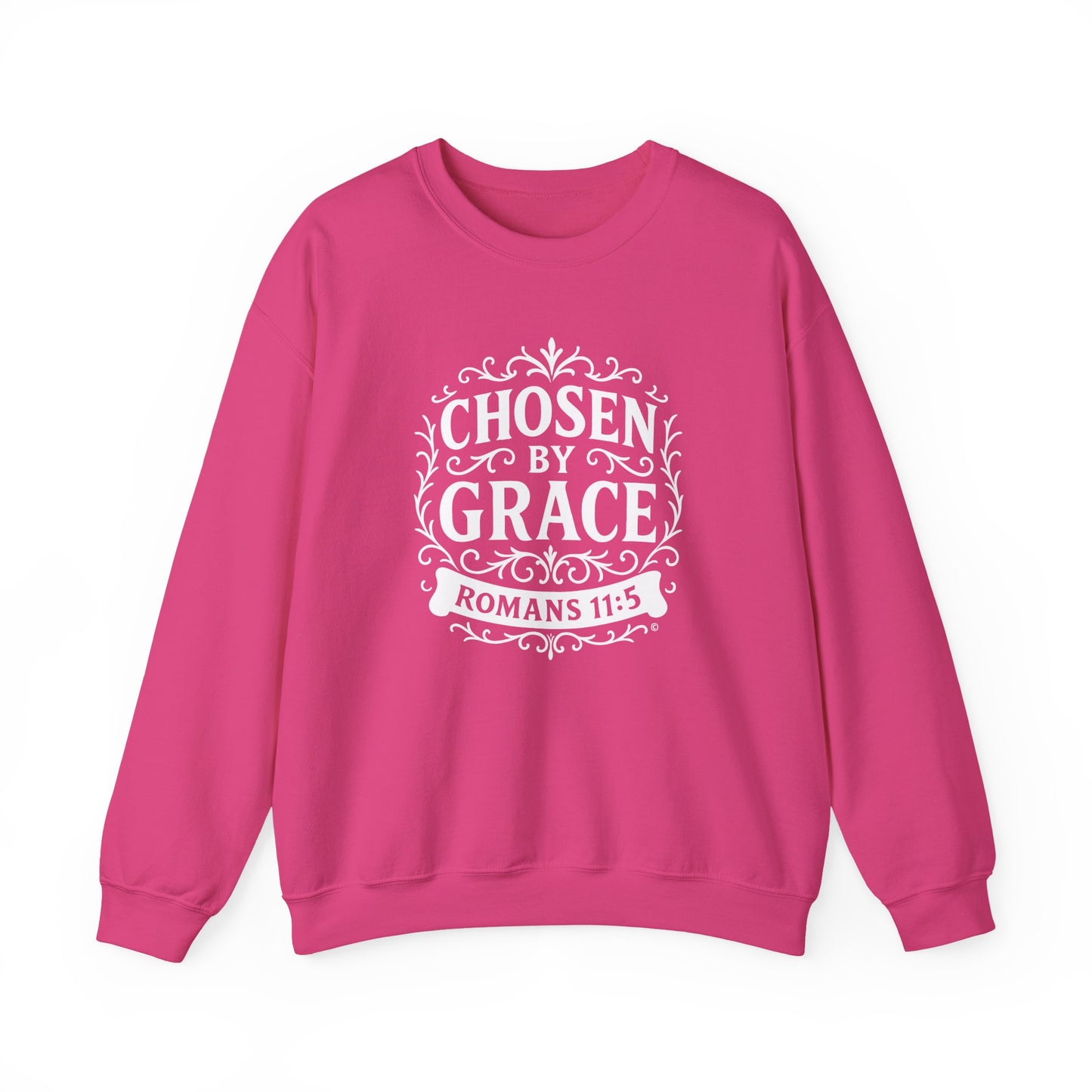 Chosen by Grace (White Lettering) Unisex Crewneck Sweatshirt - Inspirational Gift, Faith-Based Apparel, Cozy Casual Wear, Bible Verse Sweatshirt