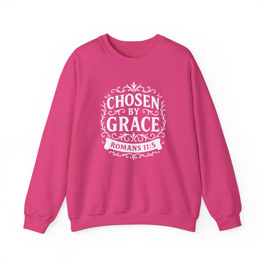 Chosen by Grace (White Lettering) Unisex Crewneck Sweatshirt - Inspirational Gift, Faith-Based Apparel, Cozy Casual Wear, Bible Verse Sweatshirt