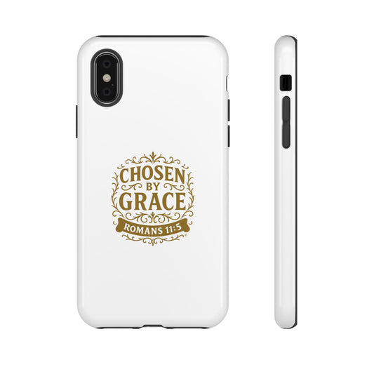 Chosen by Grace (Gold Lettering), Rugged Phone Case, Inspirational Mobile Cover, Gift for Faith Lovers, Faith-Based Protector