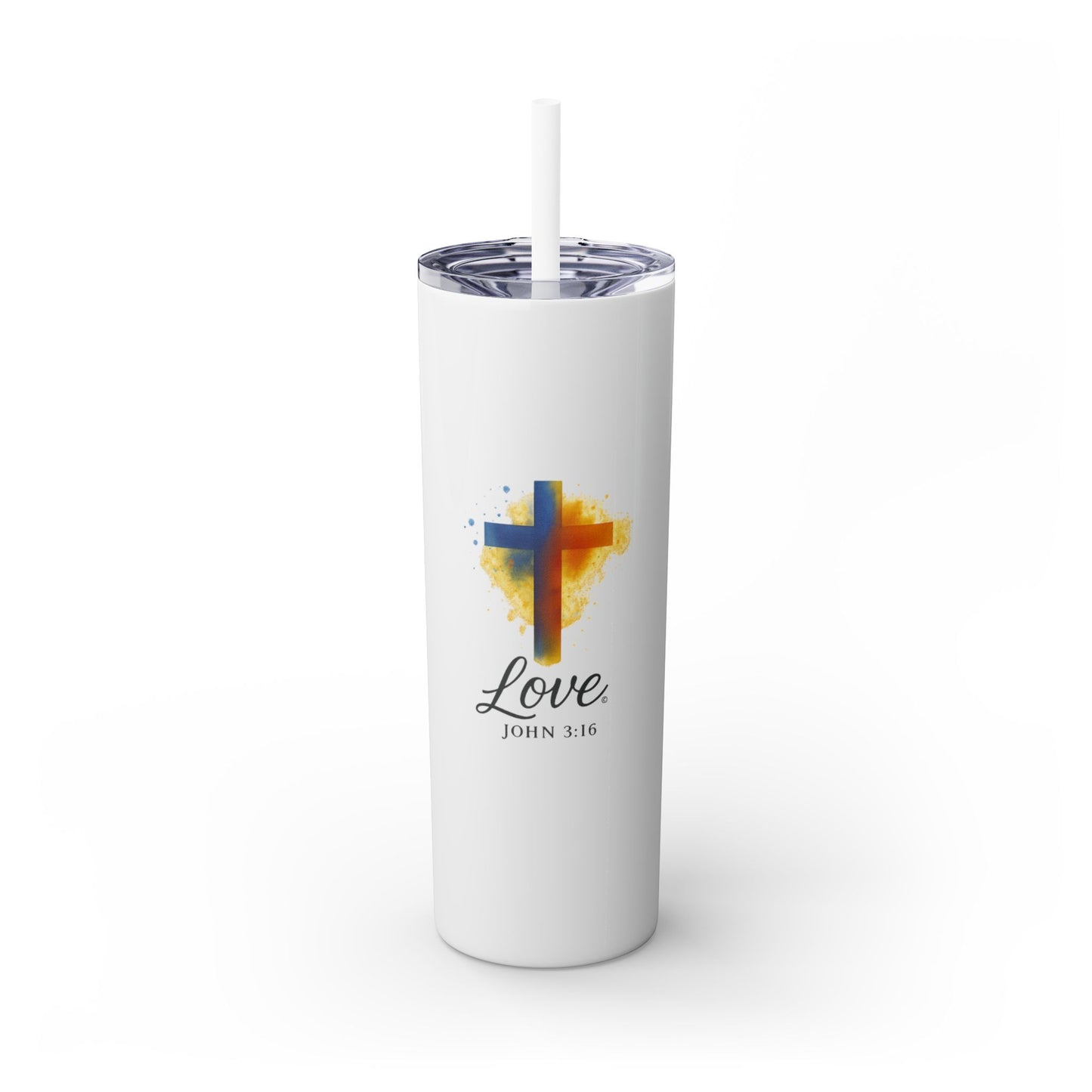 Love (Full Color) Skinny Tumbler with Straw, 20oz, Inspirational Drinkware, Gift for Believers, Devotional Accessory, Everyday Use