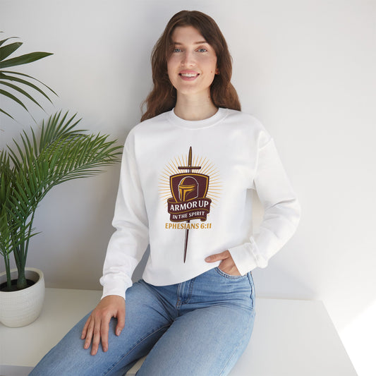 Armor Up (Burgundy & Gold Lettering) Unisex Crewneck Sweatshirt - Inspirational Gift, Christian Apparel, Faith-Based Fashion, Cozy Casual Wear, Bible Verse Sweatshirt