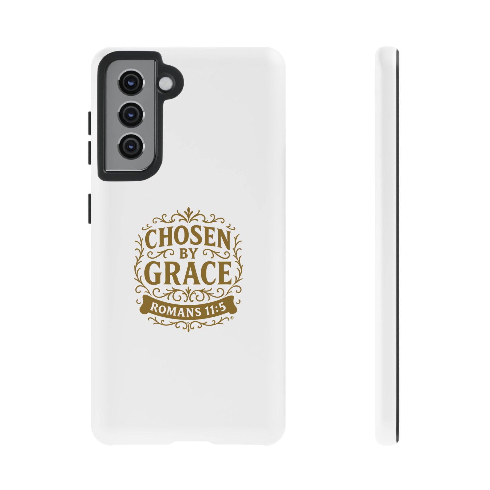 Chosen by Grace (Gold Lettering), Rugged Phone Case, Inspirational Mobile Cover, Gift for Faith Lovers, Faith-Based Protector - Cross Apparel USA