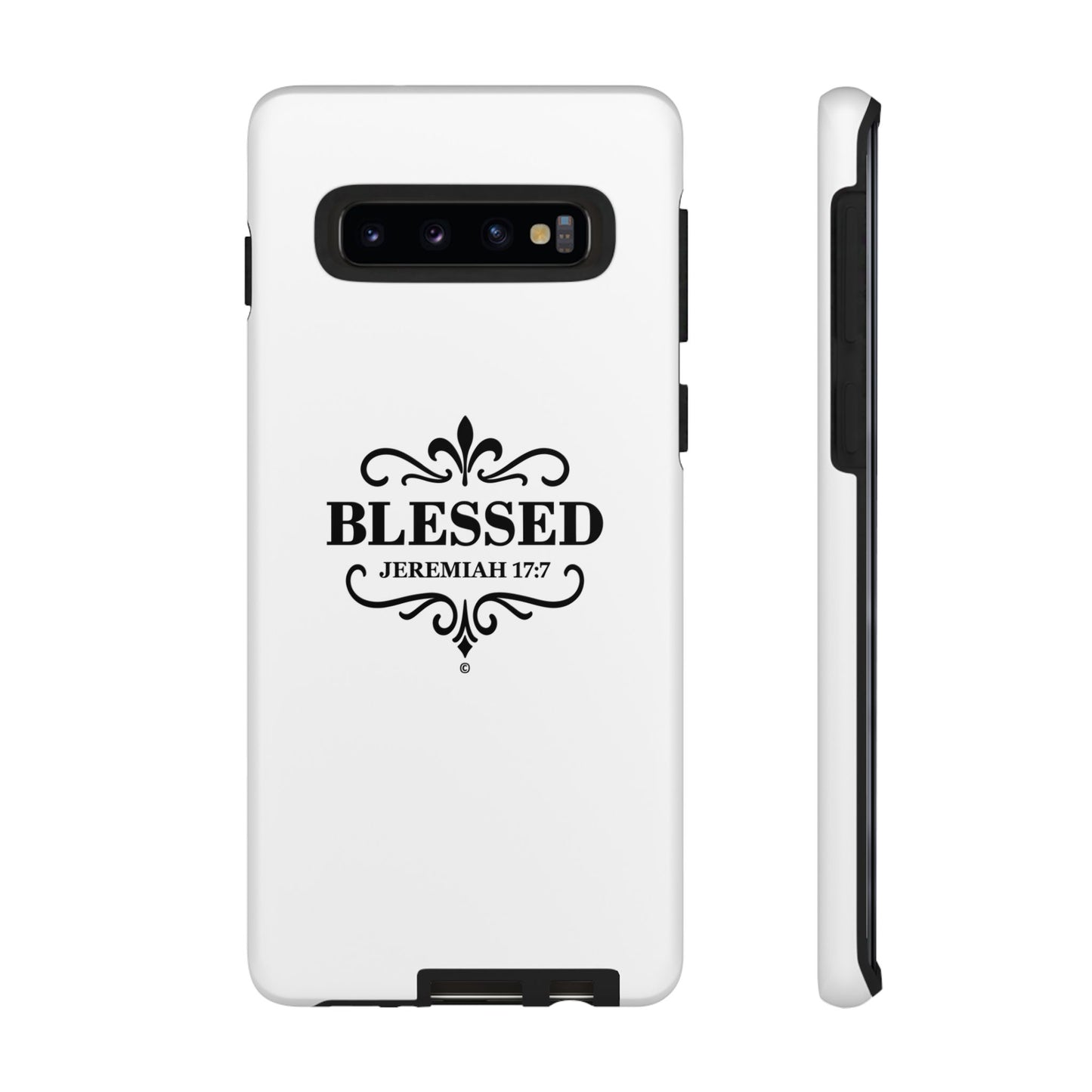 Blessed (Black Lettering), Rugged Phone Case, Inspirational Mobile Cover, Gift for Faith Lovers, Faith-Based Protector - Cross Apparel USA