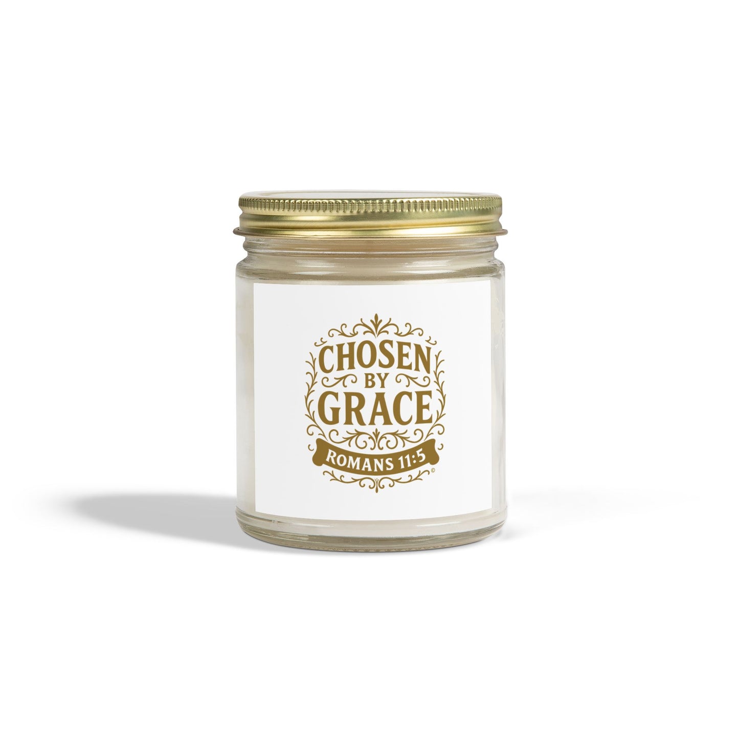 Chosen by Grace (Gold Lettering) Scented Candle - Coconut Apricot Wax, Inspirational Home Decor, Relaxation, Gifts for Believers