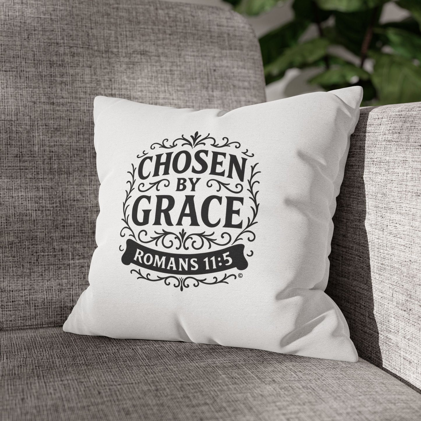 Chosen by Grace (Black Lettering) Square Pillow Cover | Inspirational Home Decor | Gifts for Faith (Pillow not included)