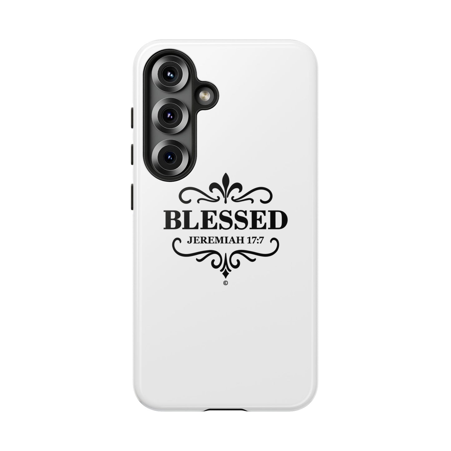 Blessed (Black Lettering), Rugged Phone Case, Inspirational Mobile Cover, Gift for Faith Lovers, Faith-Based Protector - Cross Apparel USA