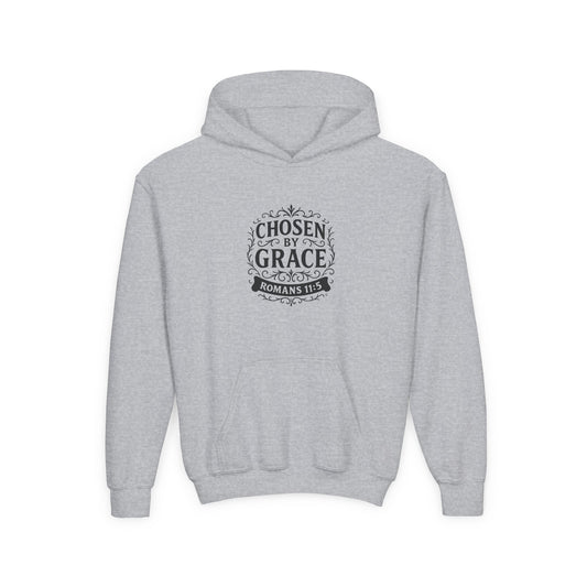 Chosen by Grace (Black Lettering) Youth Heavy Blend Hooded Sweatshirt