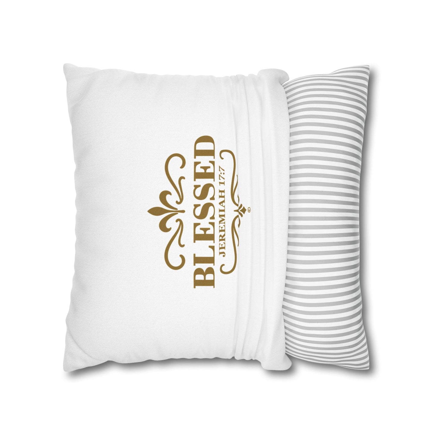 Blessed (Gold Lettering) Square Pillow Cover | Inspirational Home Decor | Gifts for Faith (Pillow not included)