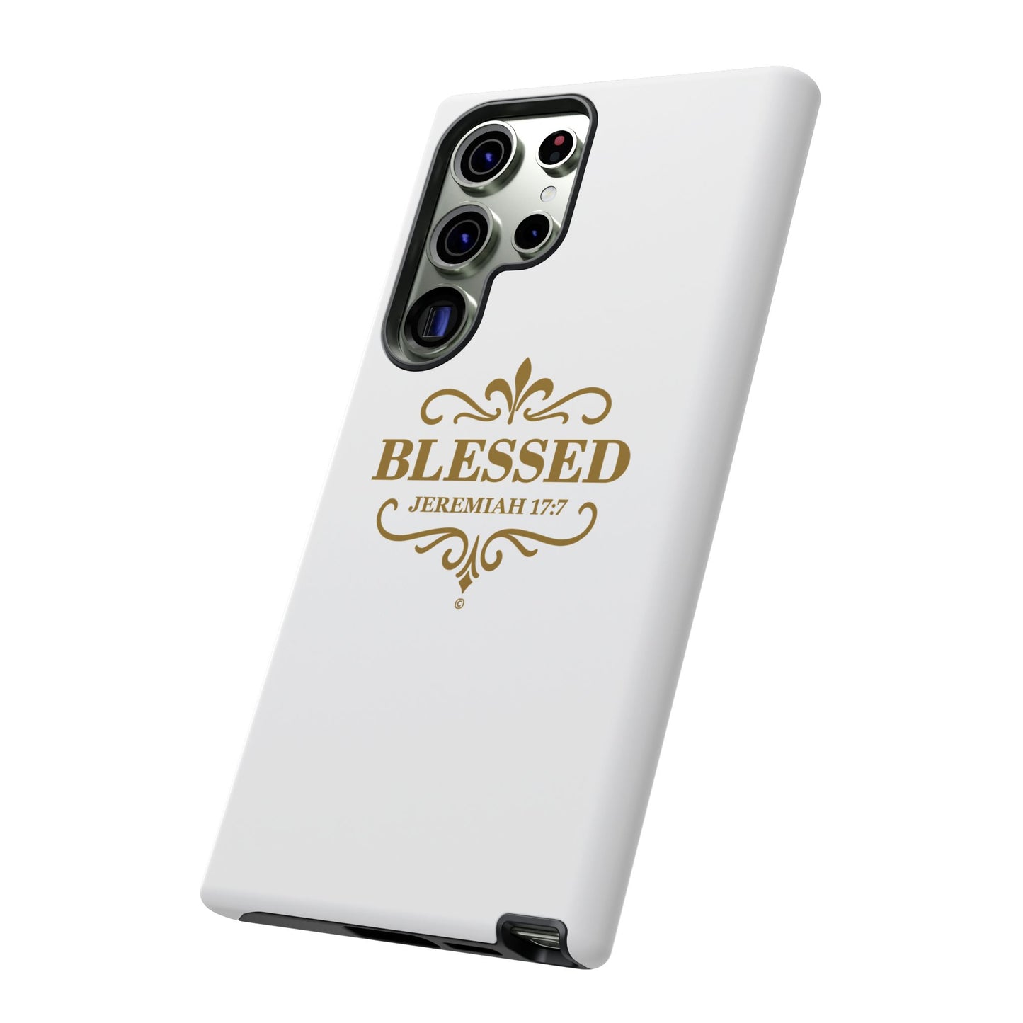 Blessed (Gold Lettering), Rugged Phone Case, Inspirational Mobile Cover, Gift for Faith Lovers, Faith-Based Protector - Cross Apparel USA