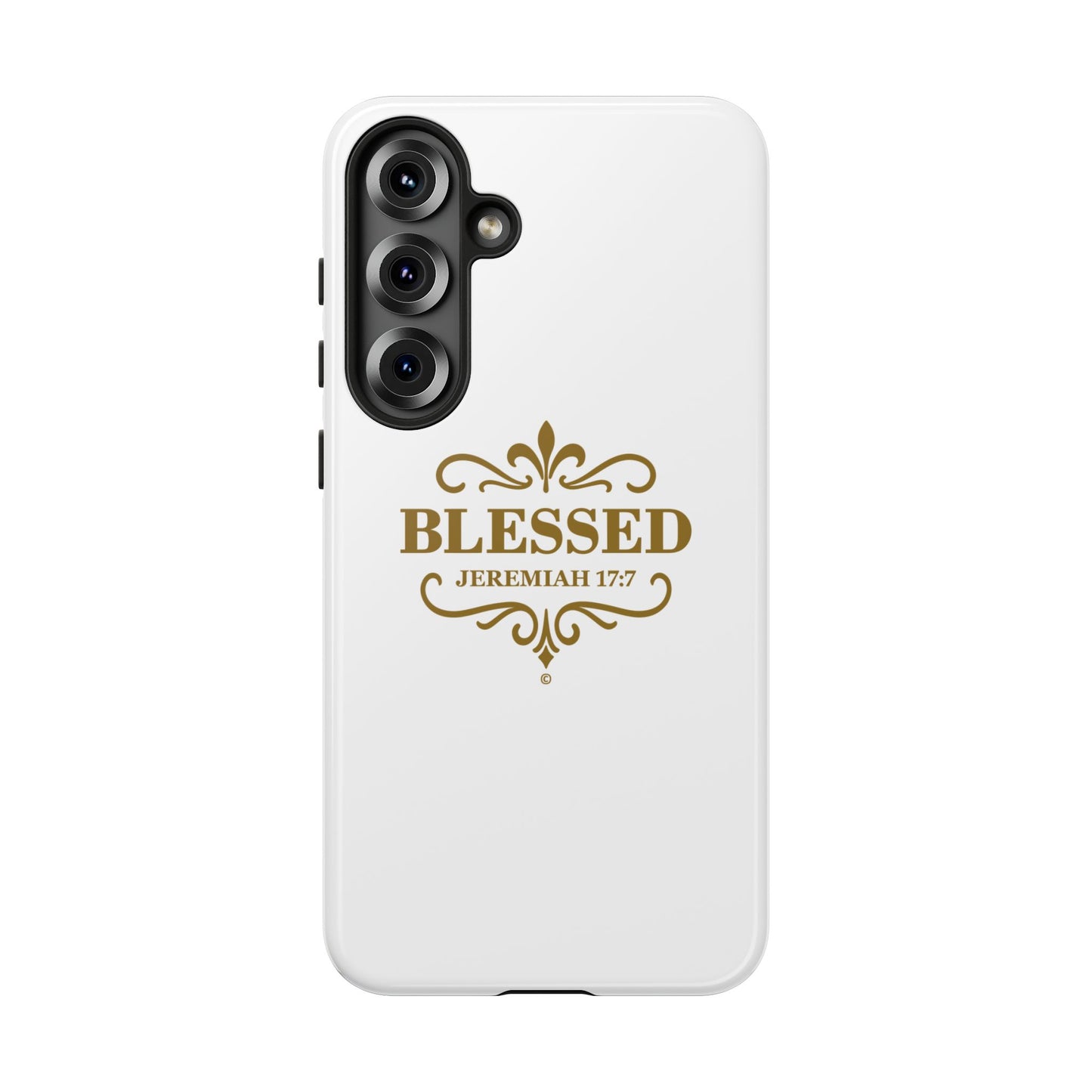 Blessed (Gold Lettering), Rugged Phone Case, Inspirational Mobile Cover, Gift for Faith Lovers, Faith-Based Protector - Cross Apparel USA