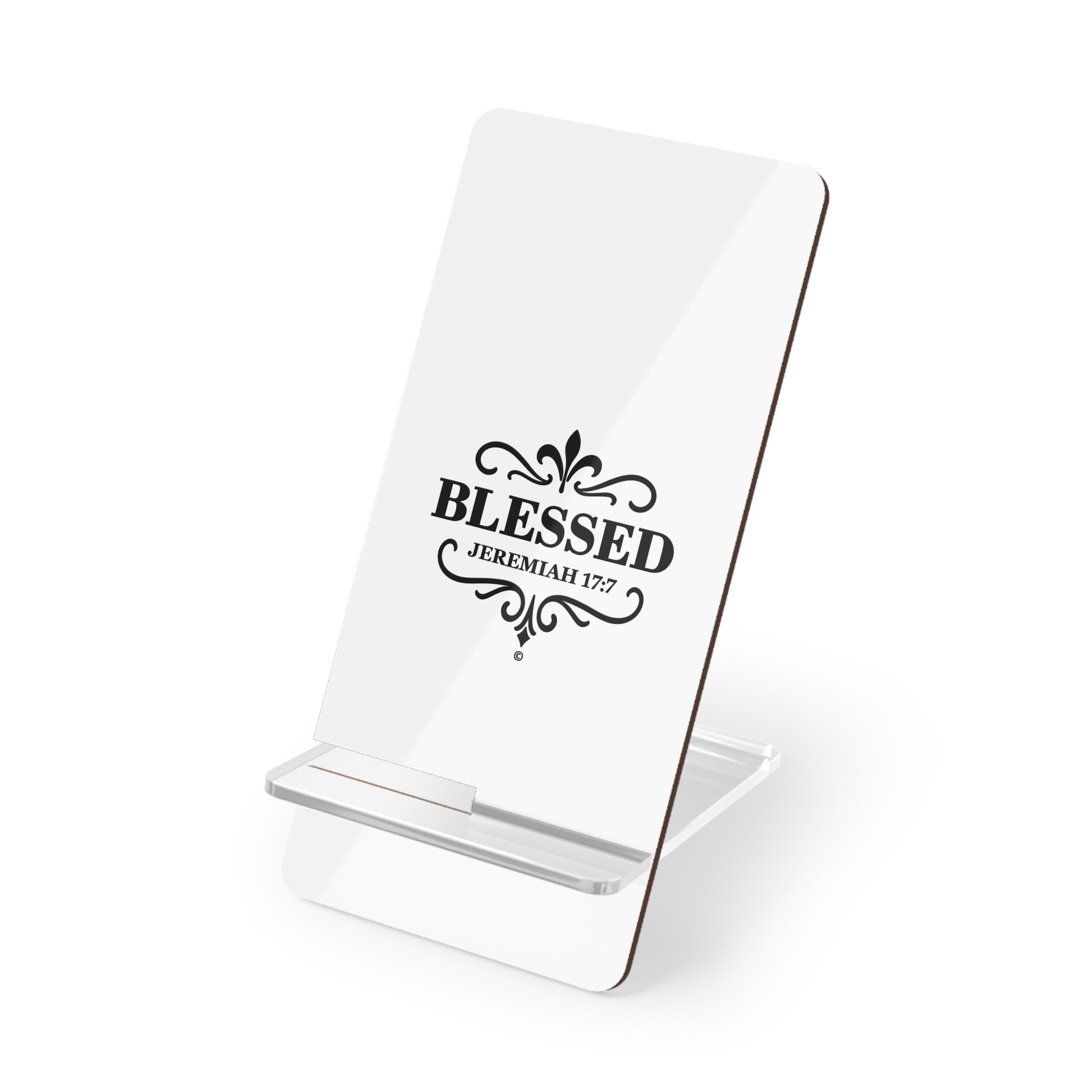 Blessed (Black Lettering) Smartphone Display Stand, Desk Organizer, Gift for Students, Office Decor, Home Office Accessory - Cross Apparel USA
