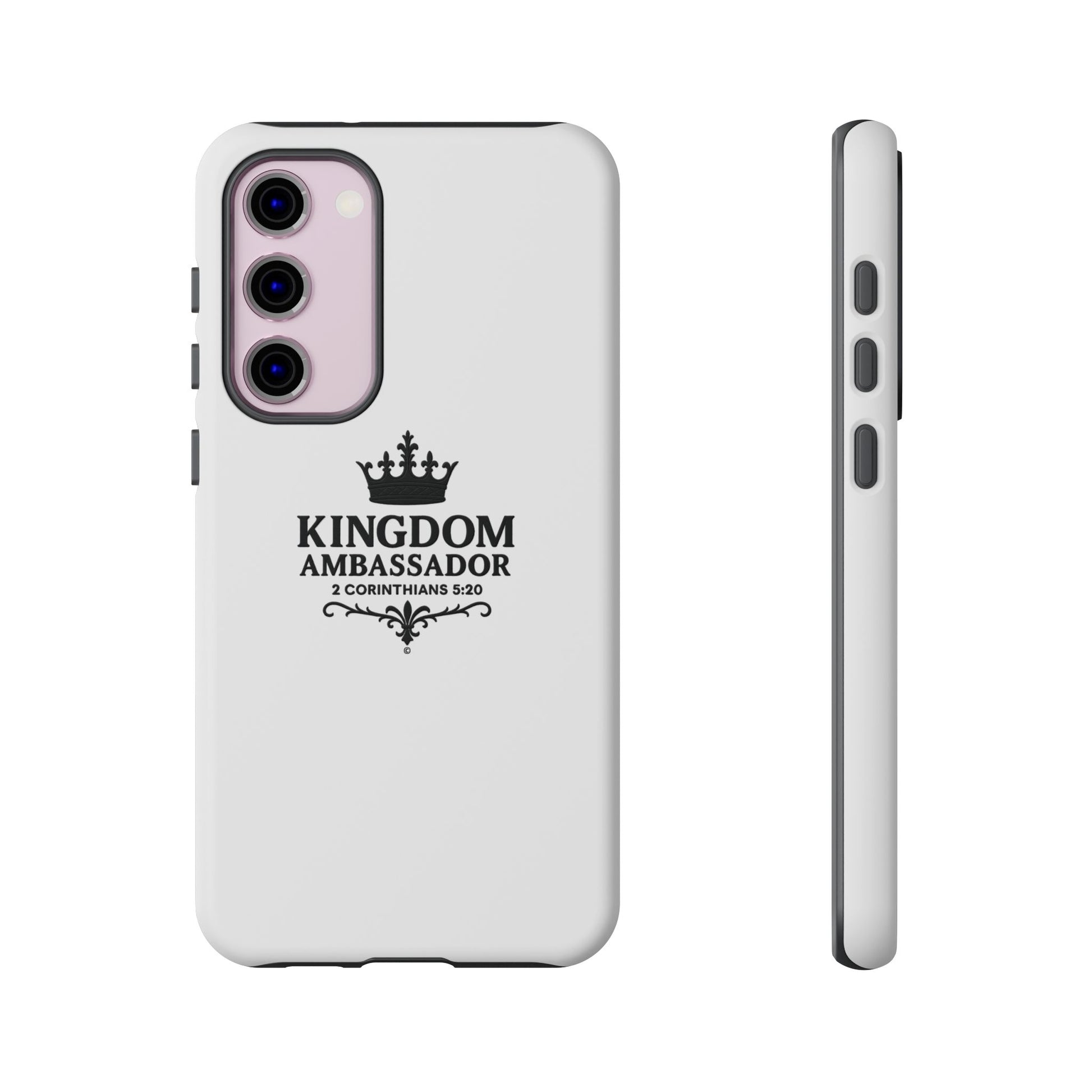 Kingdom Ambassador (Black Lettering) Rugged Phone Case, Inspirational Mobile Cover, Gift for Faith Lovers, Faith-Based Protector - Cross Apparel USA
