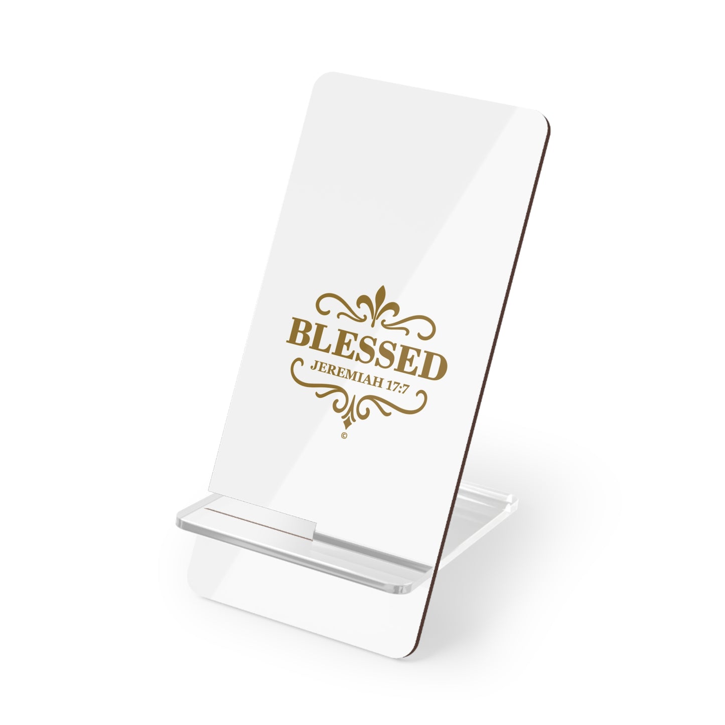 Blessed (Gold Lettering) Smartphone Display Stand, Desk Organizer, Gift for Students, Office Decor, Home Office Accessory - Cross Apparel USA