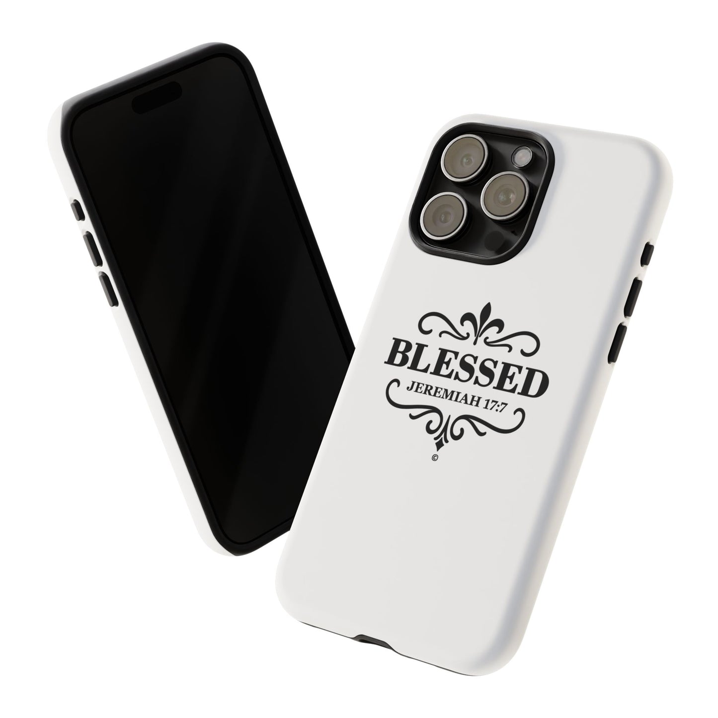 Blessed (Black Lettering), Rugged Phone Case, Inspirational Mobile Cover, Gift for Faith Lovers, Faith-Based Protector - Cross Apparel USA